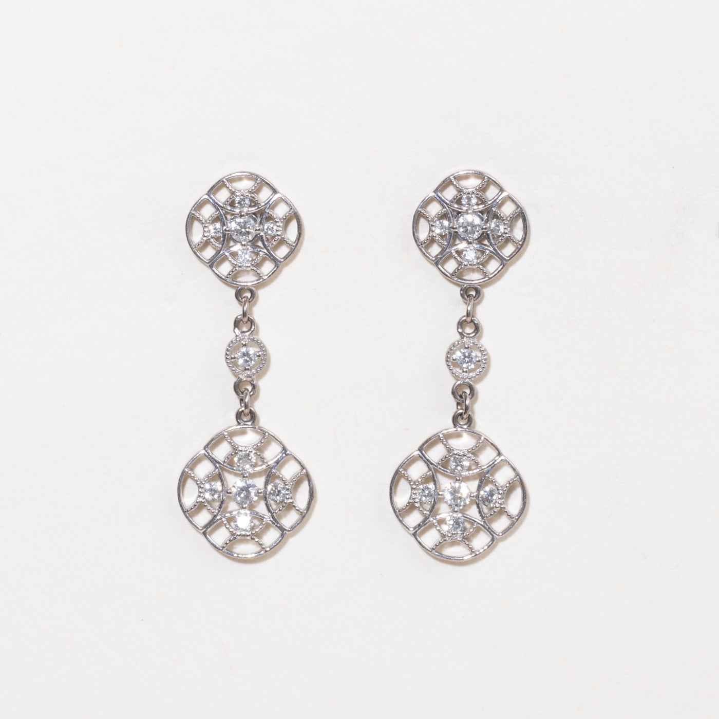 18k Diamond Openwork Geometric Drop Earrings | 0.24ctw
