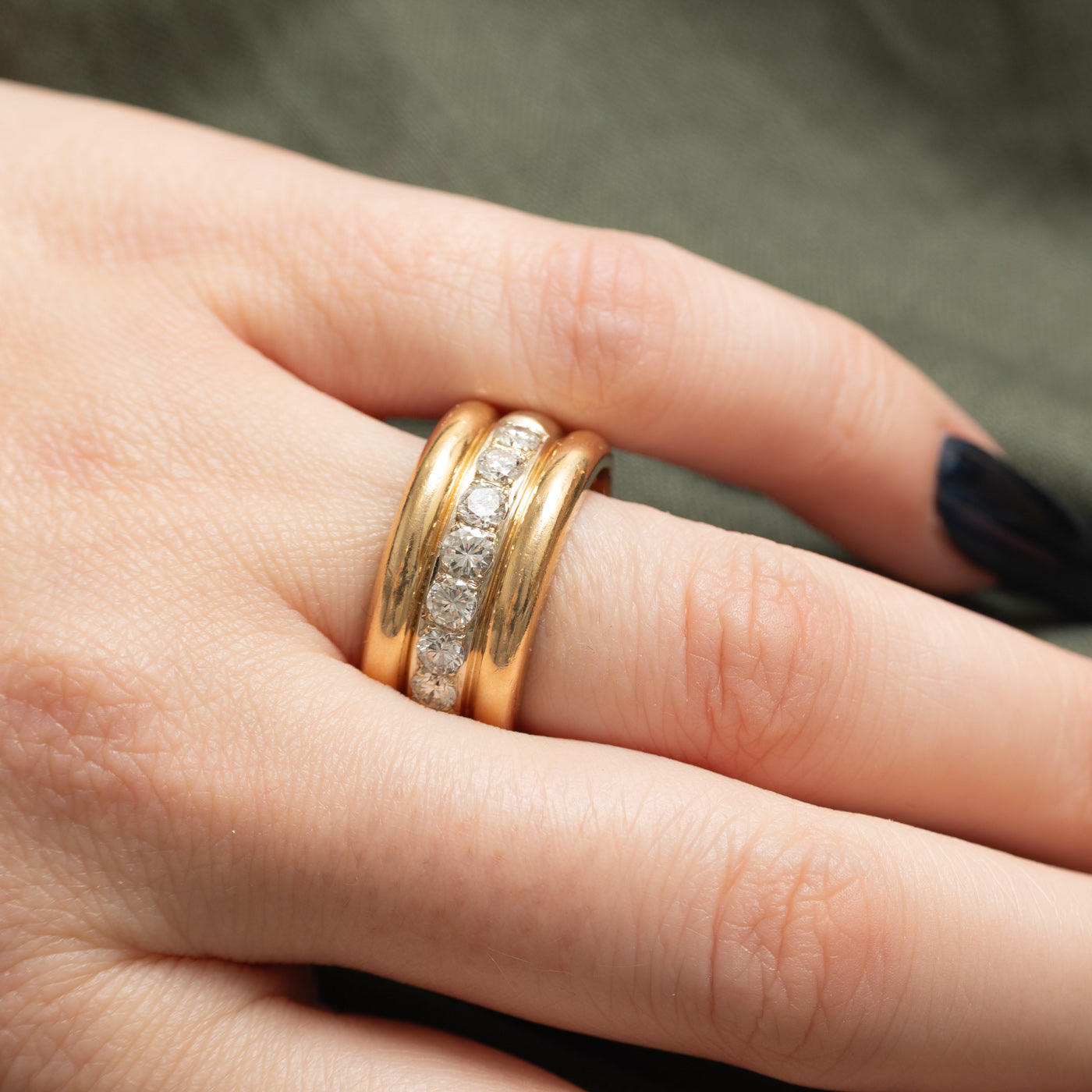 14K Yellow Gold Diamond Grooved Band | 0.75ctw | SZ 8.25