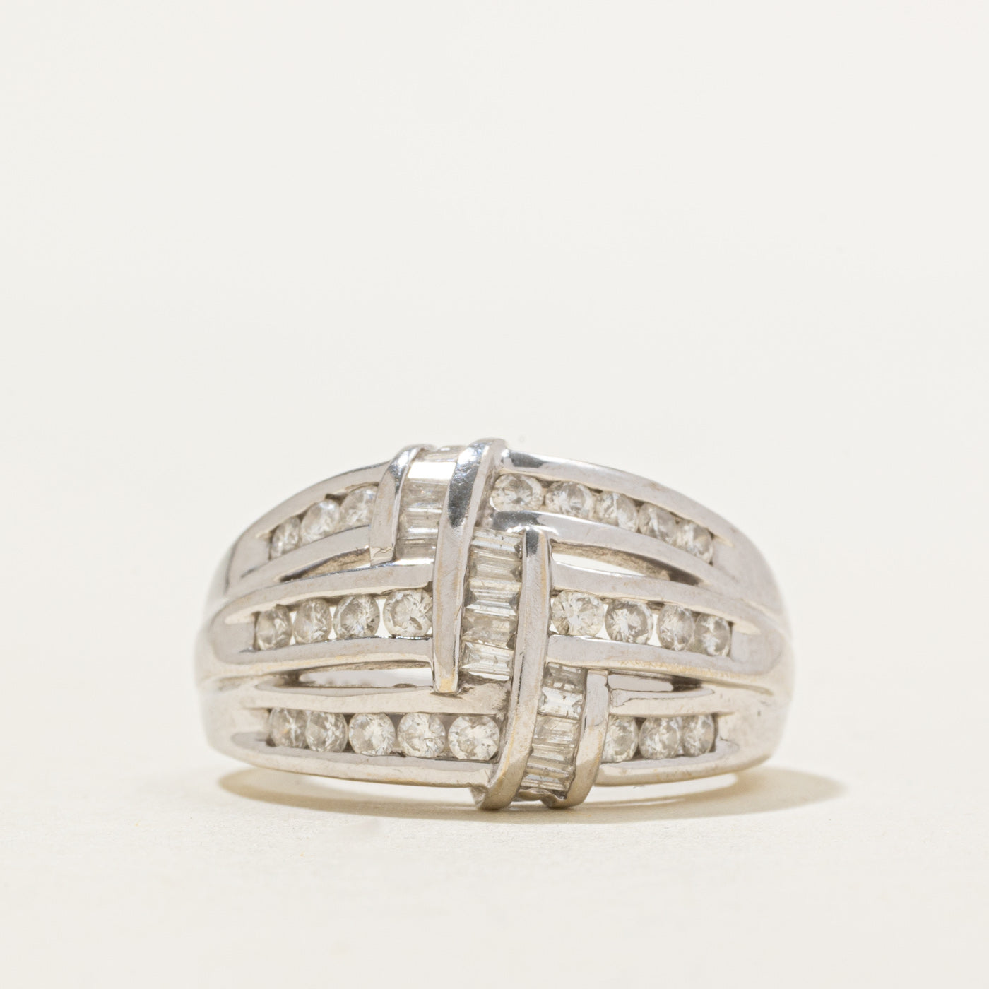 14k Channel Set Diamond Multi Row Ring | 0.90ctw | SZ 7