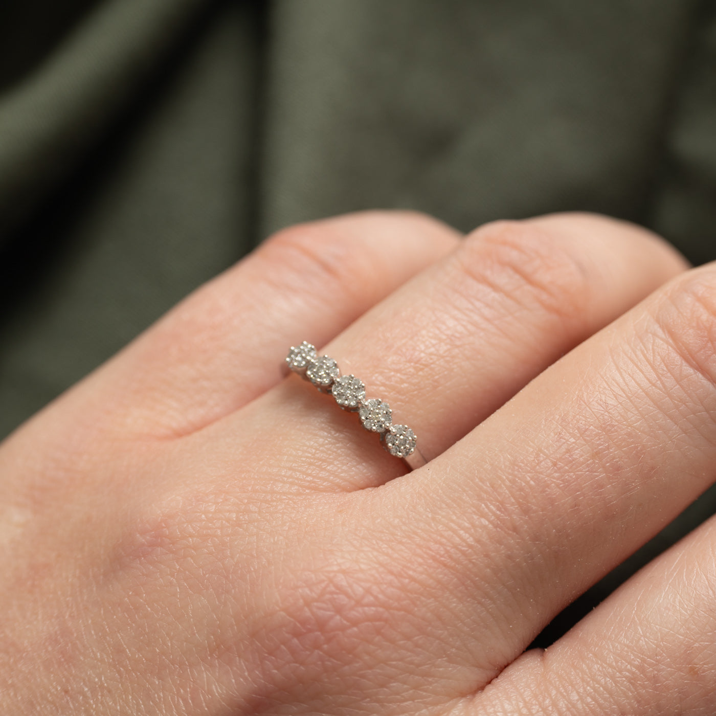 10K White Gold Diamond Multi Cluster Band | SZ 7.0