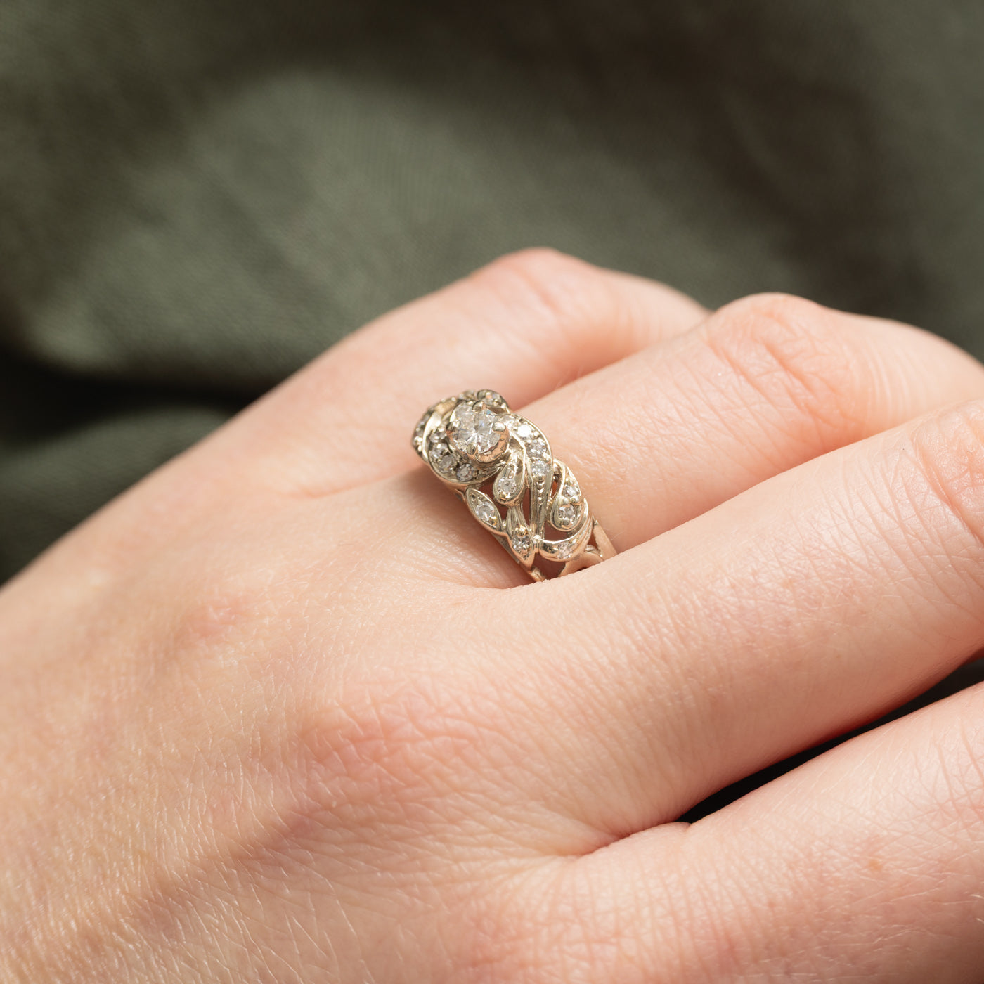 14K Diamond Leafy Accented Ring | 0.31ctw | SZ 7.75