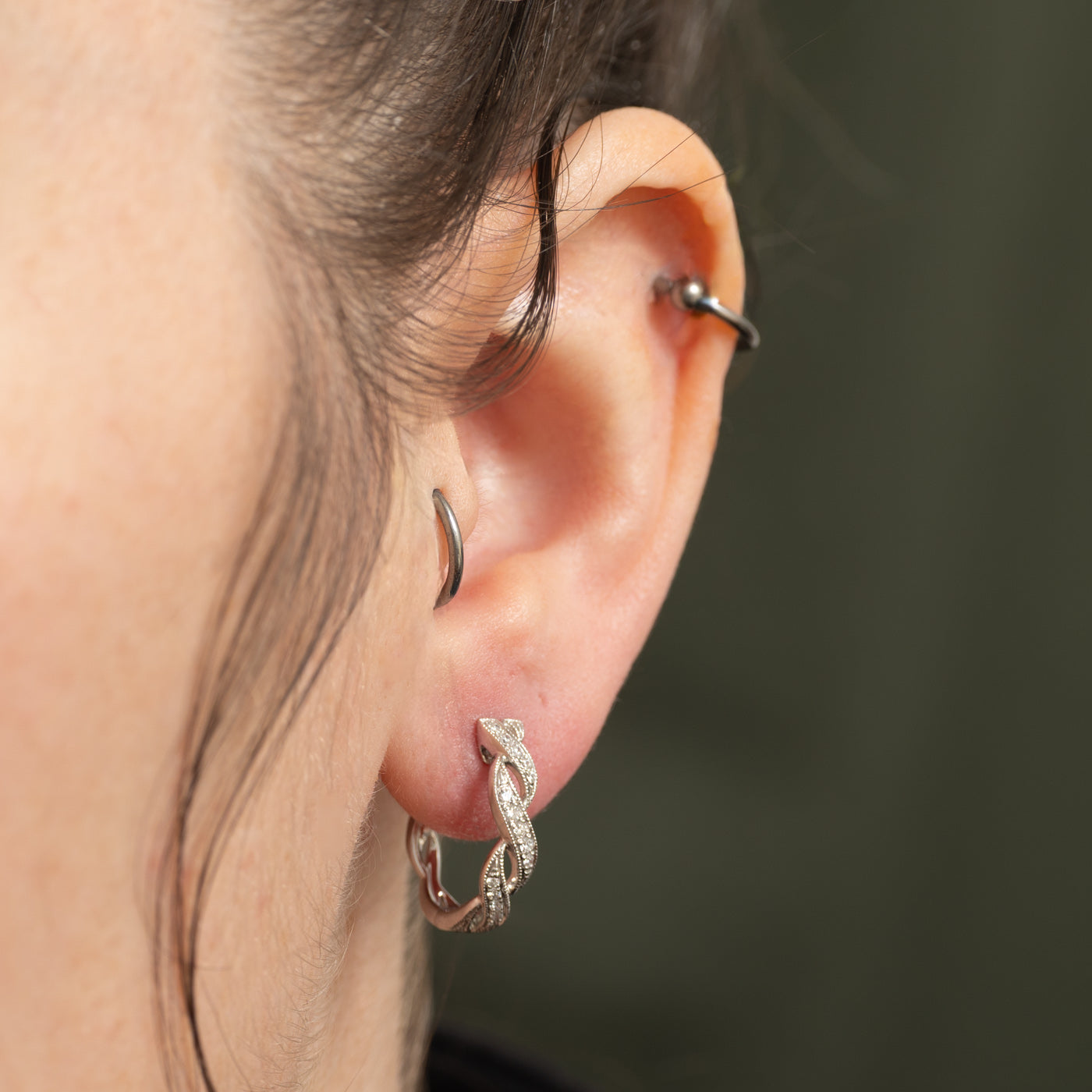 14k Diamond Woven Hoop Earrings | 0.15ctw