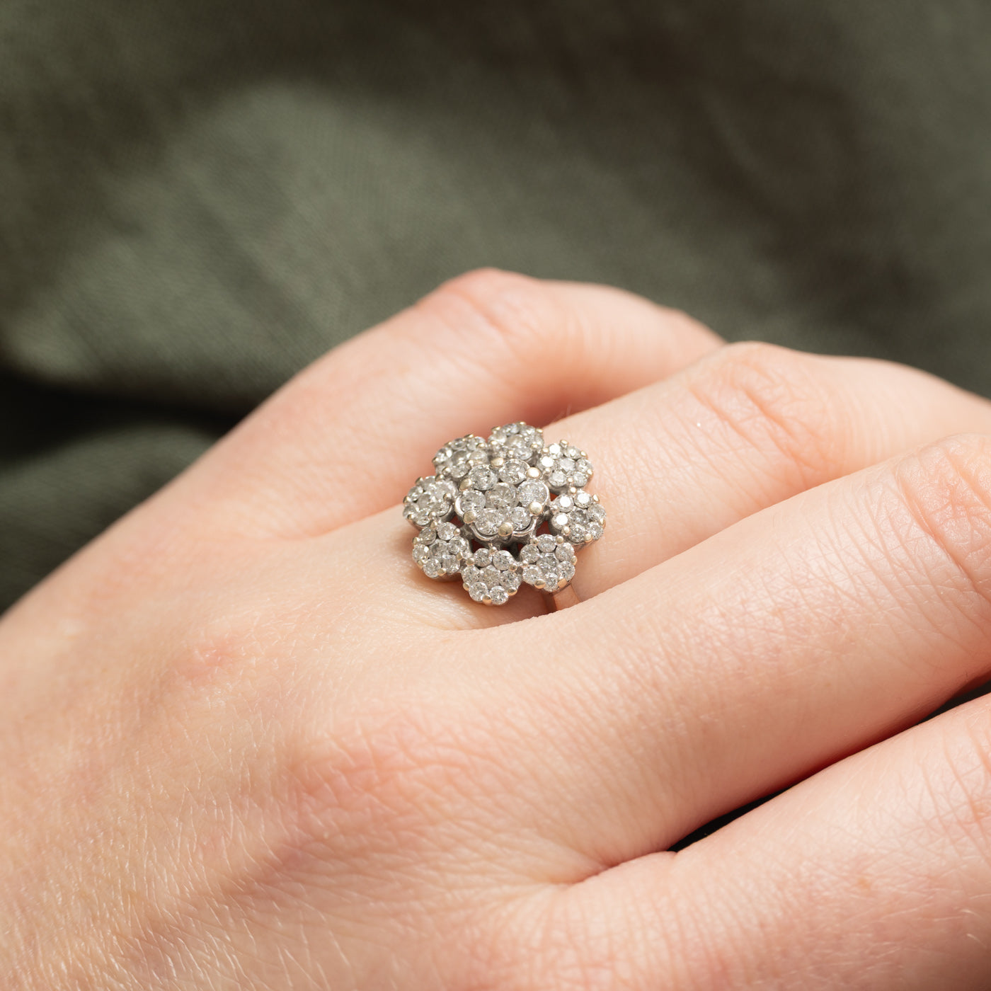 14K Diamond Multi Cluster Floral Cocktail Ring | 0.85ctw | SZ 4.5