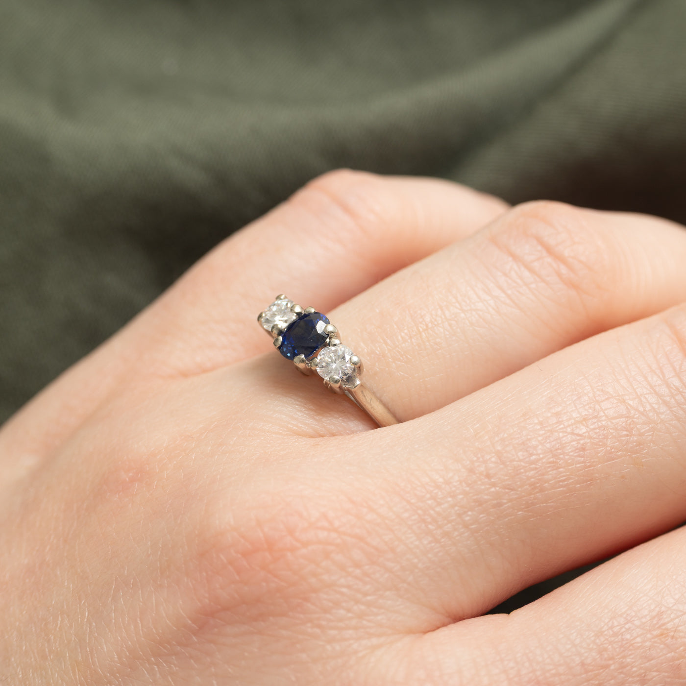 18k Three Stone Sapphire & Diamond Ring | 0.55ct, 0.39ctw | SZ 6