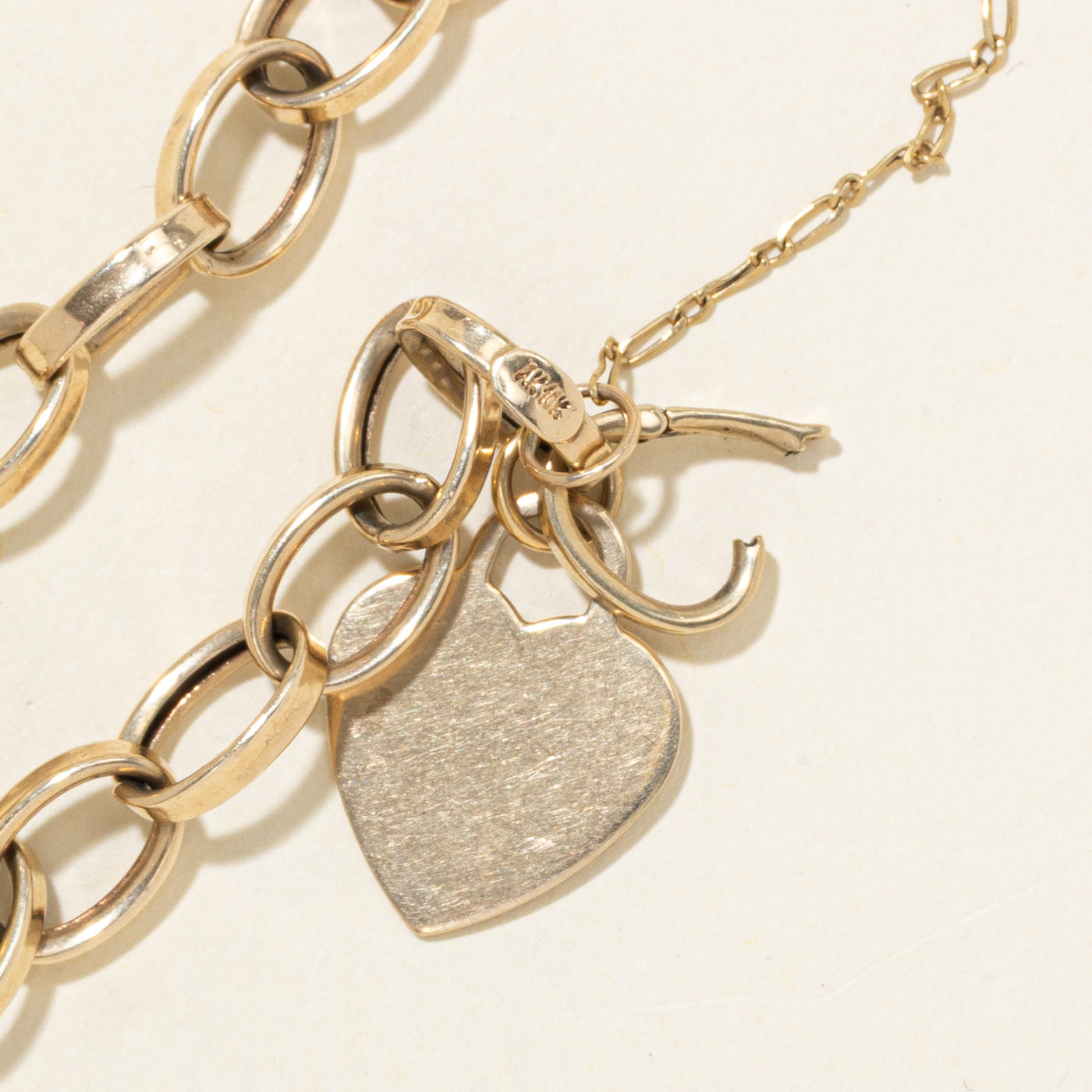 10k Yellow Gold Heart Charm Cable Link Bracelet | 7.5"