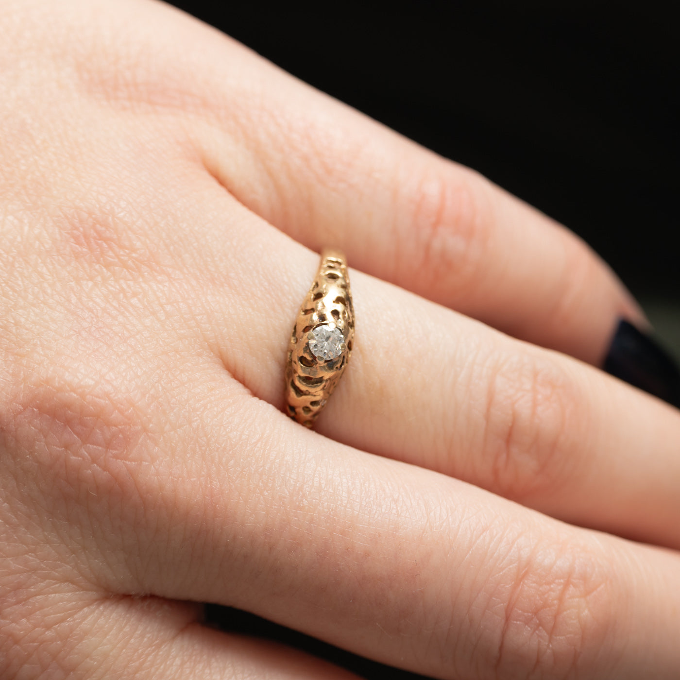 10K Yellow Gold Solitaire Diamond Textured Ring | 0.12ct | SZ 6.75