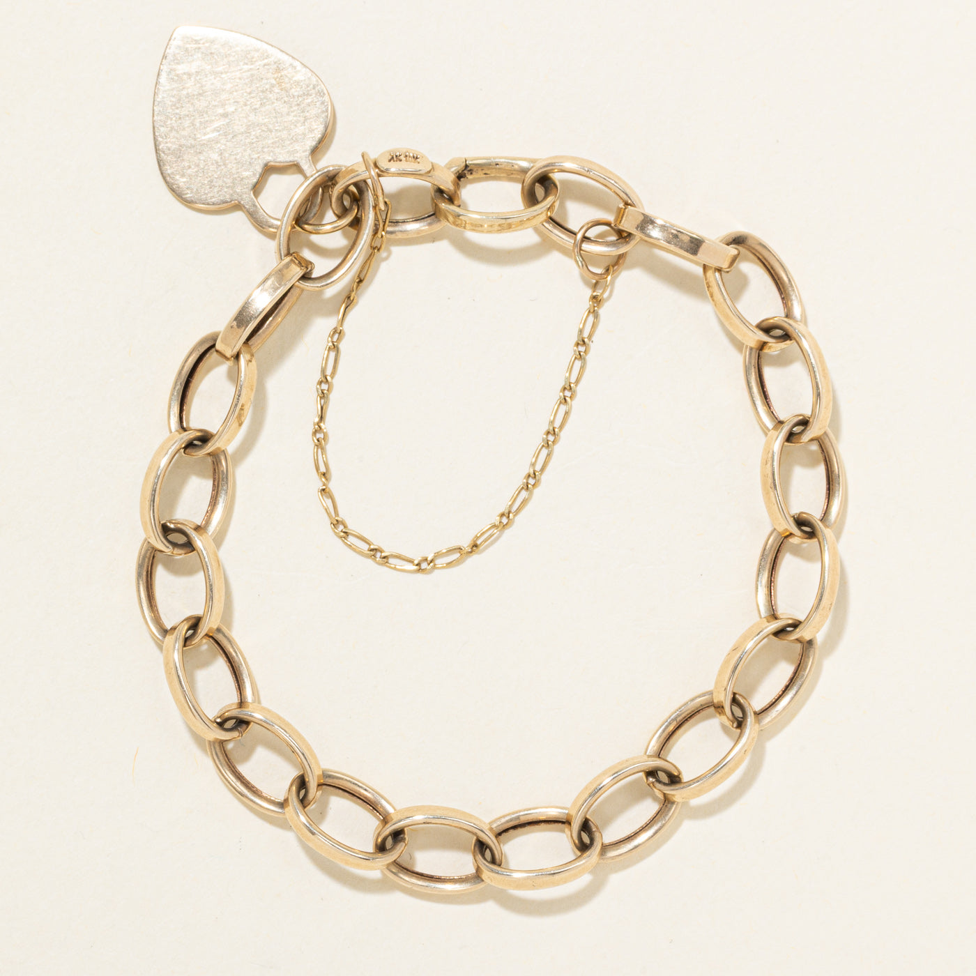 10k Yellow Gold Heart Charm Cable Link Bracelet | 7.5"