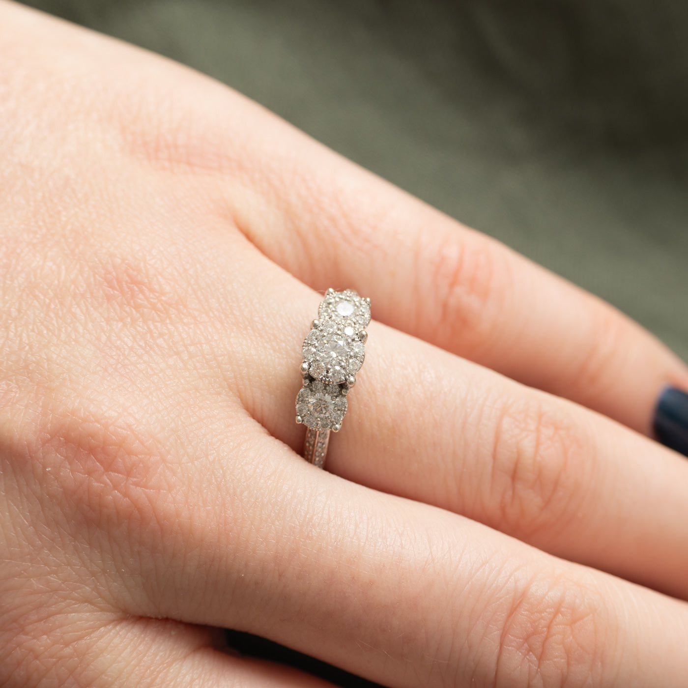 Bague triple halo en or 14 carats sertie de diamants | 0,57 ct au total | Taille 6,75