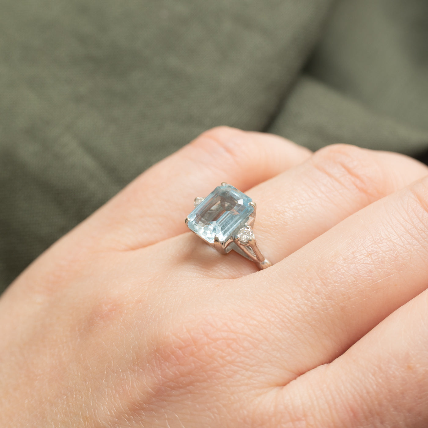 14K Emerald Cut Aquamarine & Diamond Accented Ring | 2.80ct, 0.10ctw | SZ 4.75