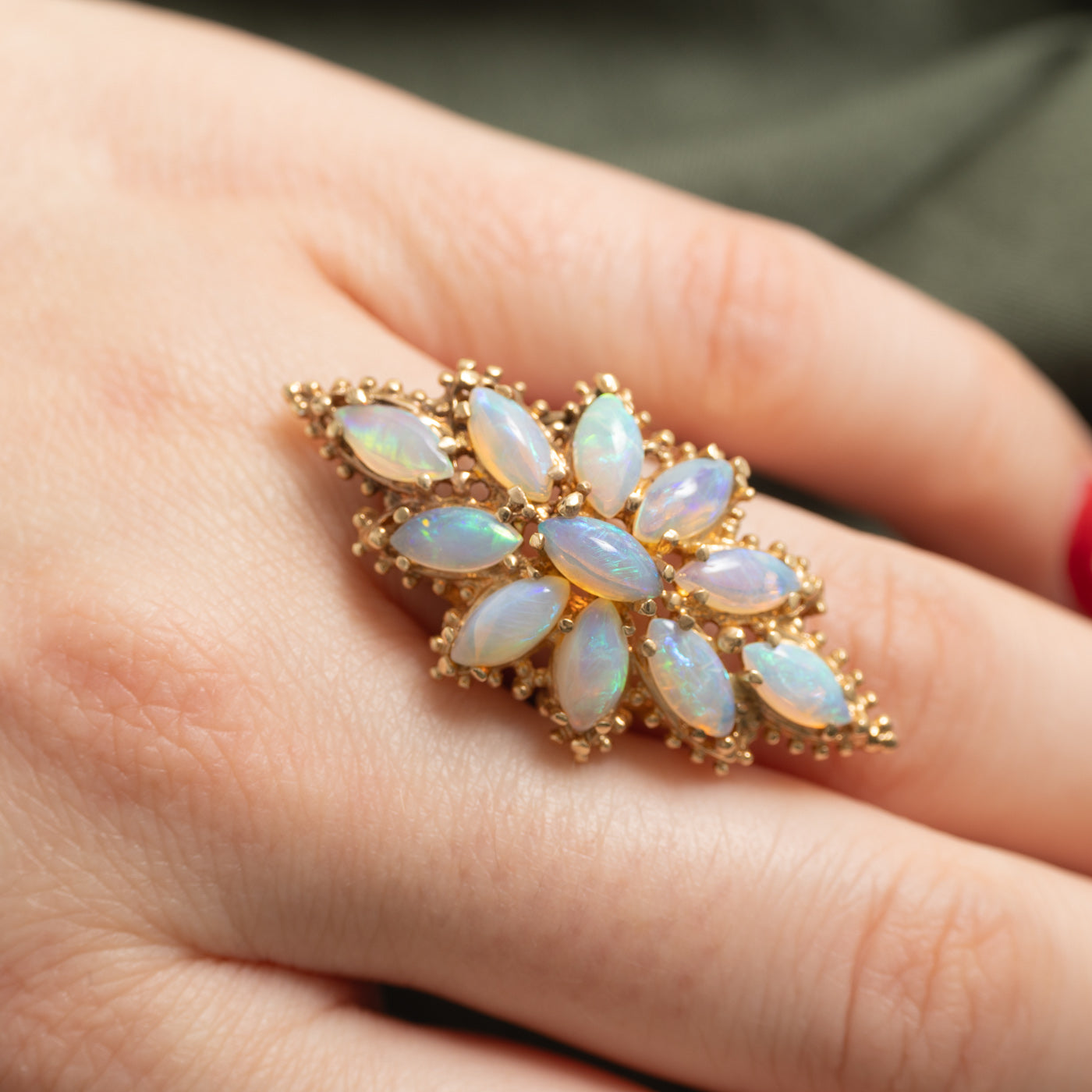 14k Opal Floral Cluster Cocktail Ring | 4.58ctw | SZ 6.75