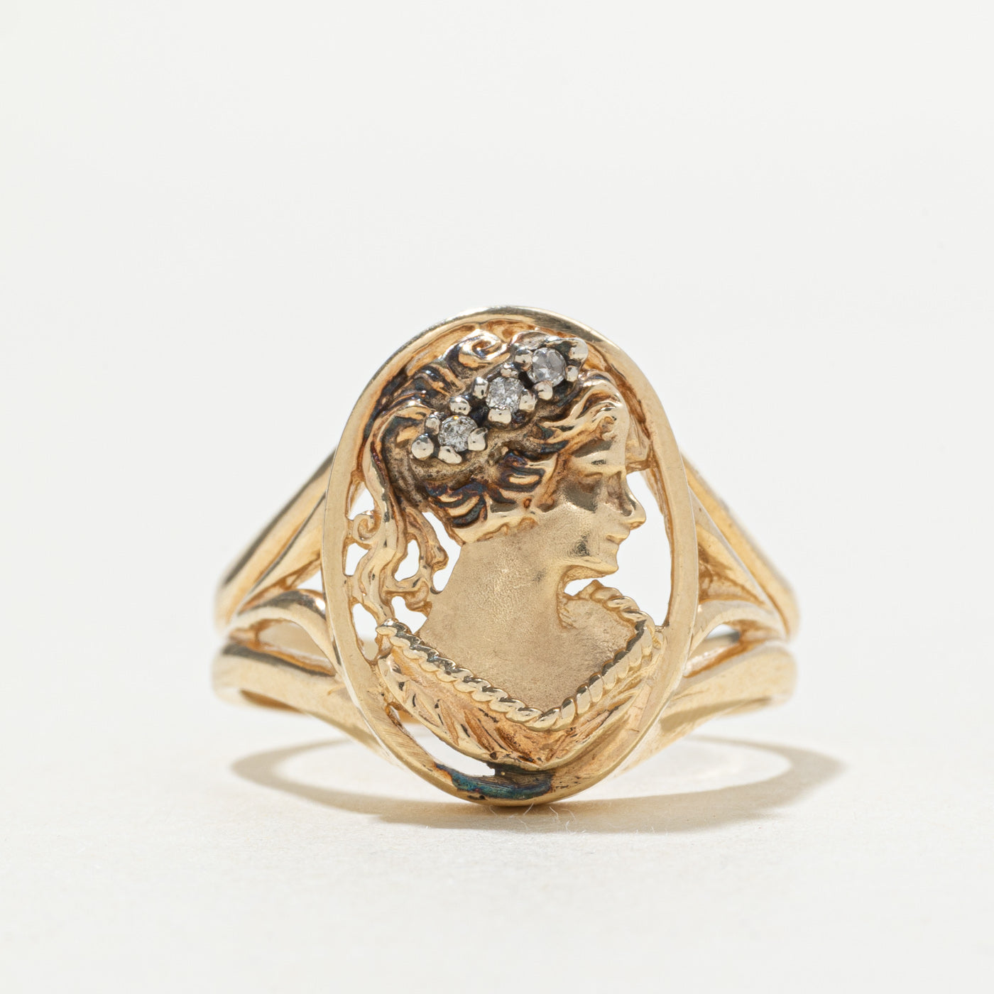 10k Diamond Portrait Cameo Ring | SZ 8.5
