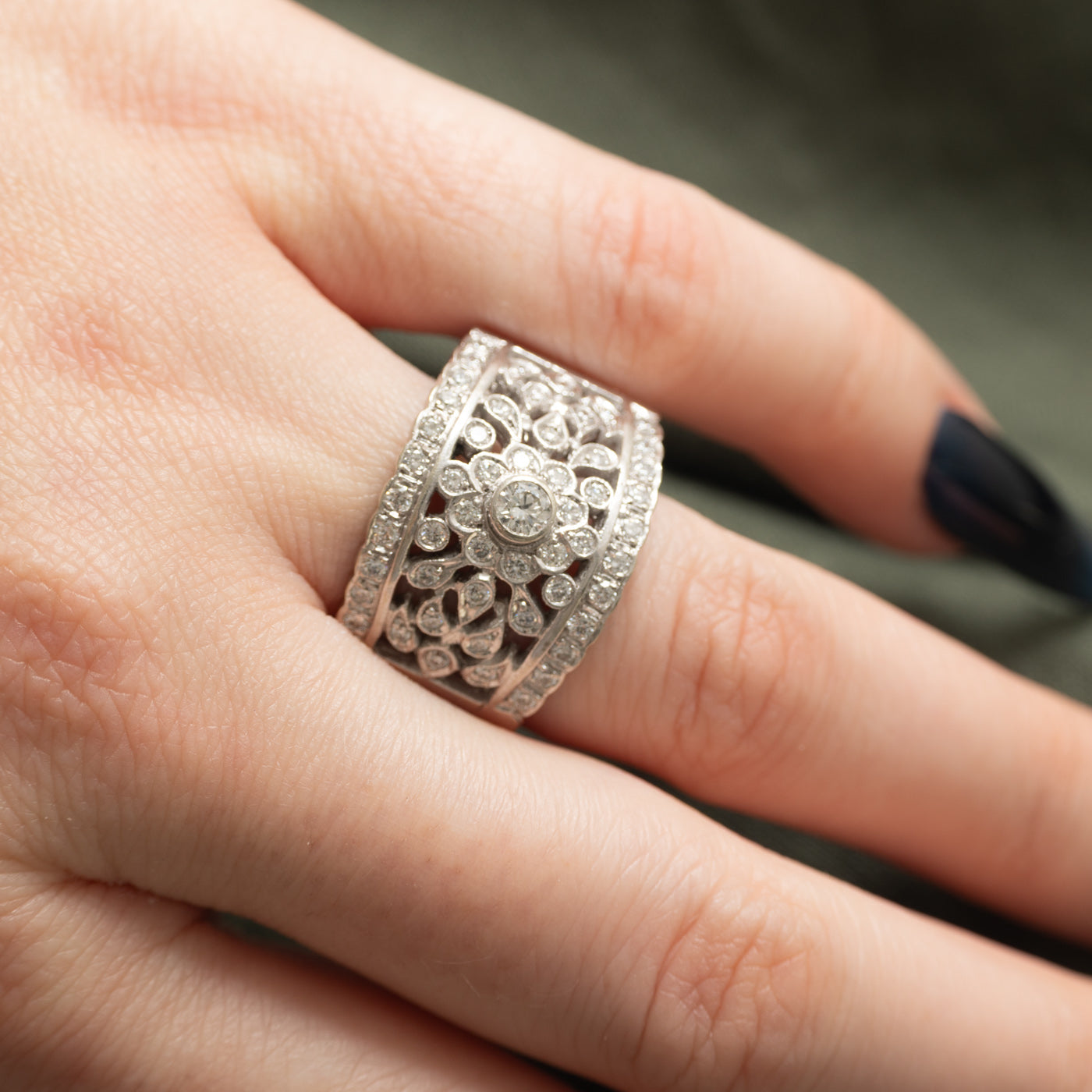 Bague cocktail florale en diamants 14 carats | 0,60 ct | Taille 10