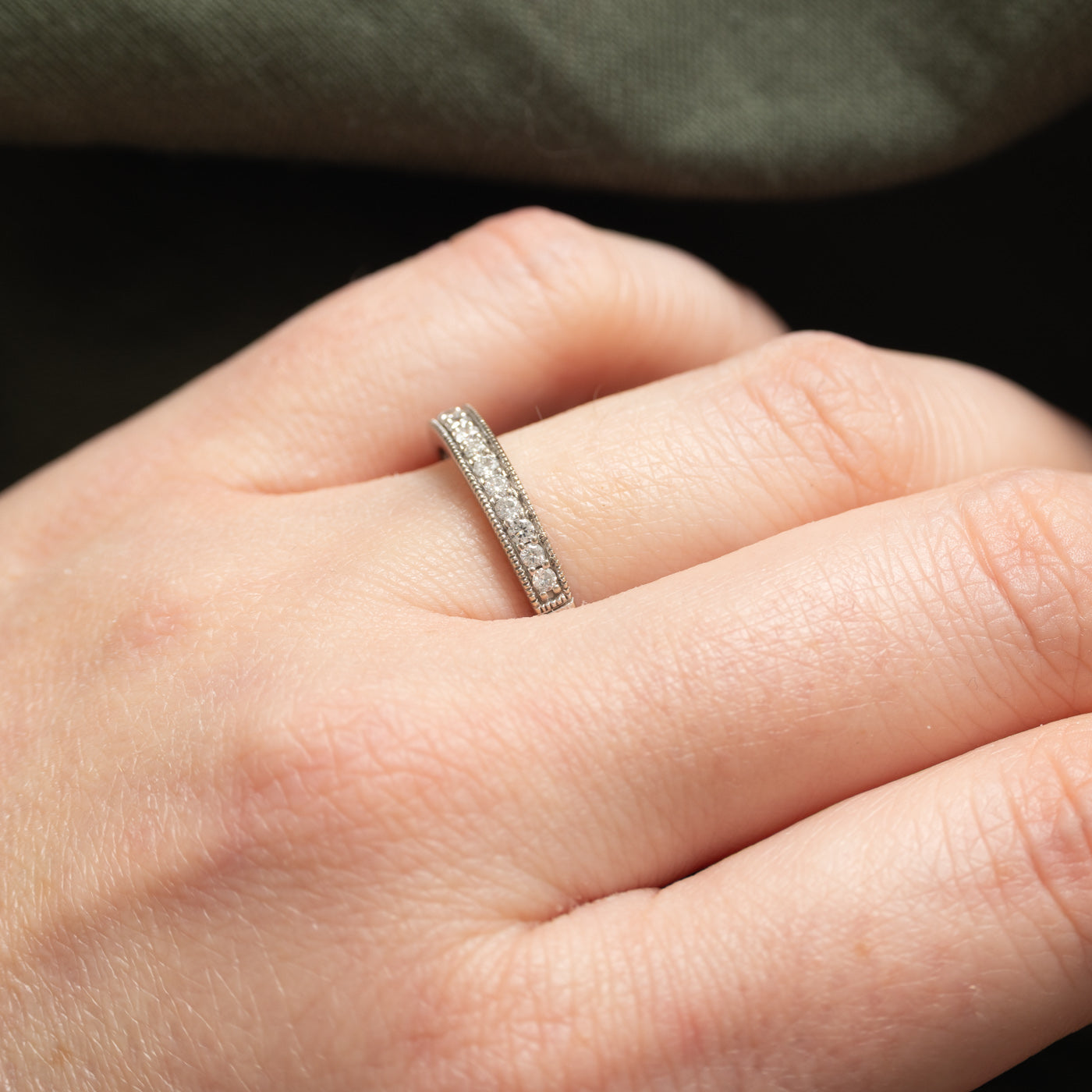 10K White Gold Semi Eternity Diamond Milgrain Band | 0.23ctw | SZ 7.5