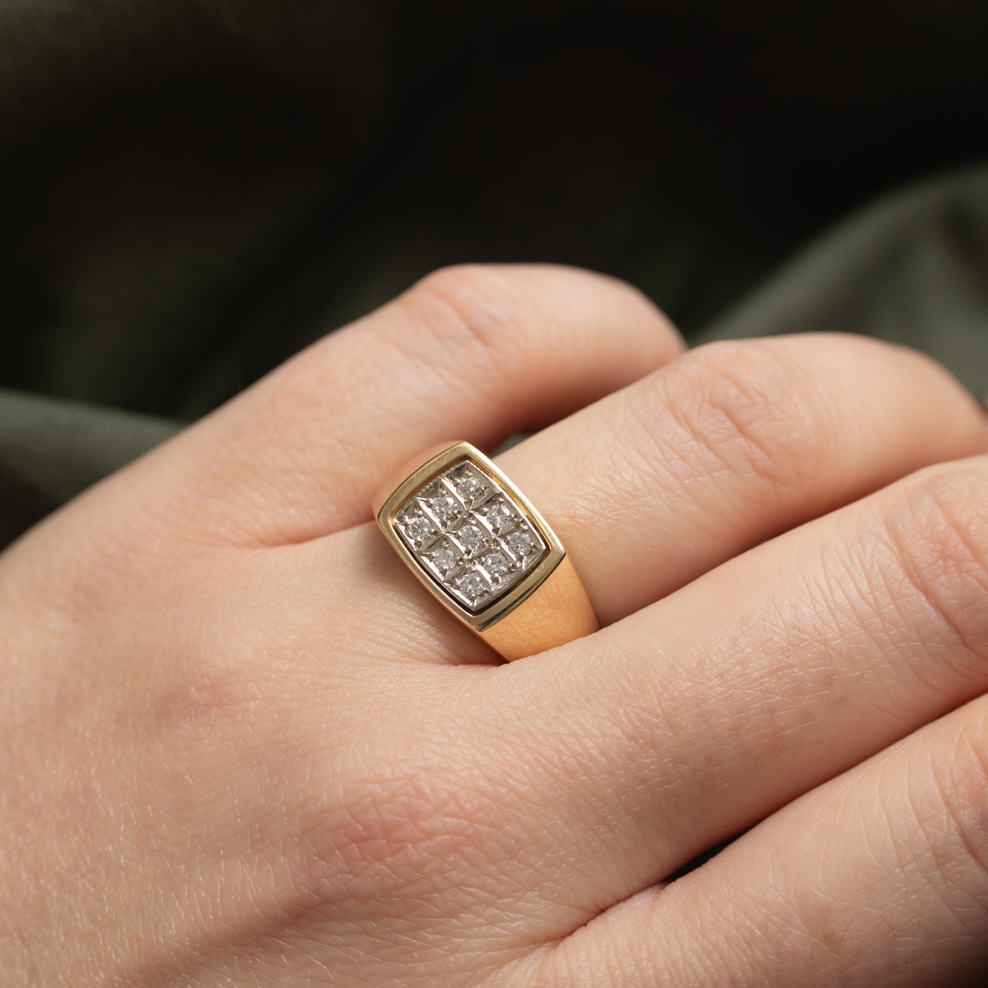 10k Diamond Grid Signet Ring | SZ 9.75