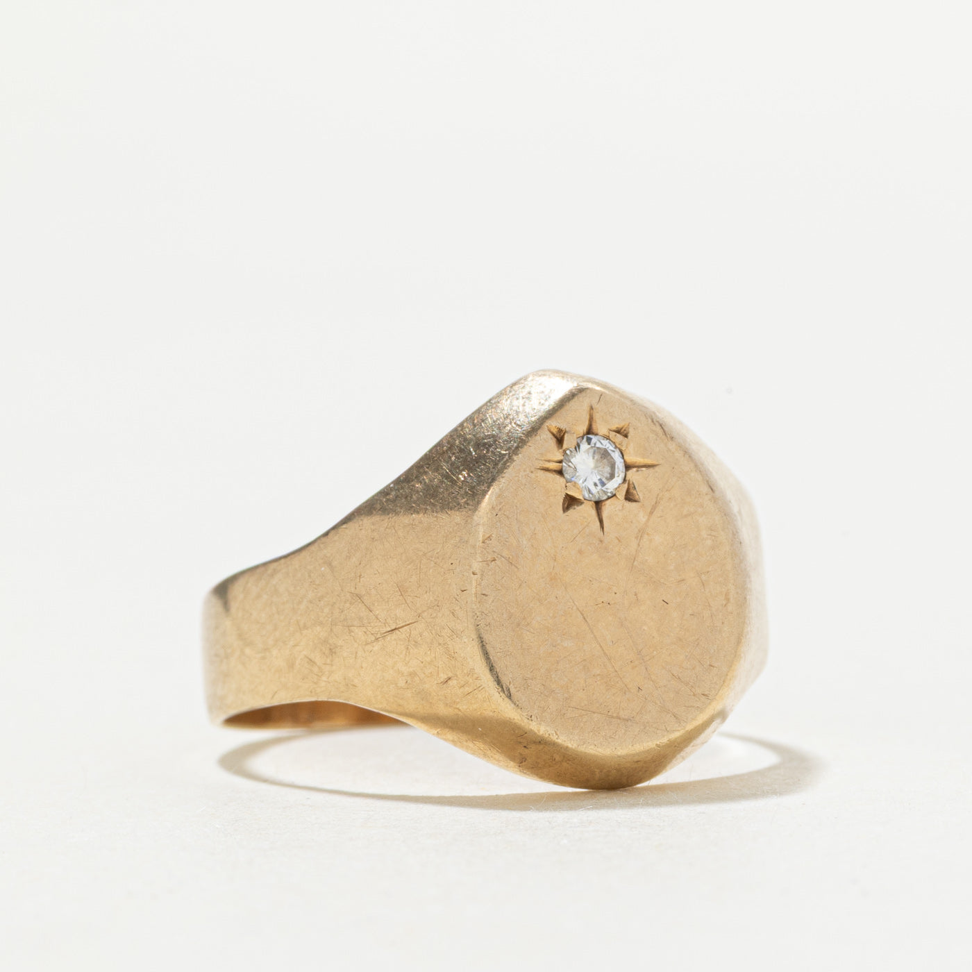 10k Star Set Diamond Signet Ring | SZ 8