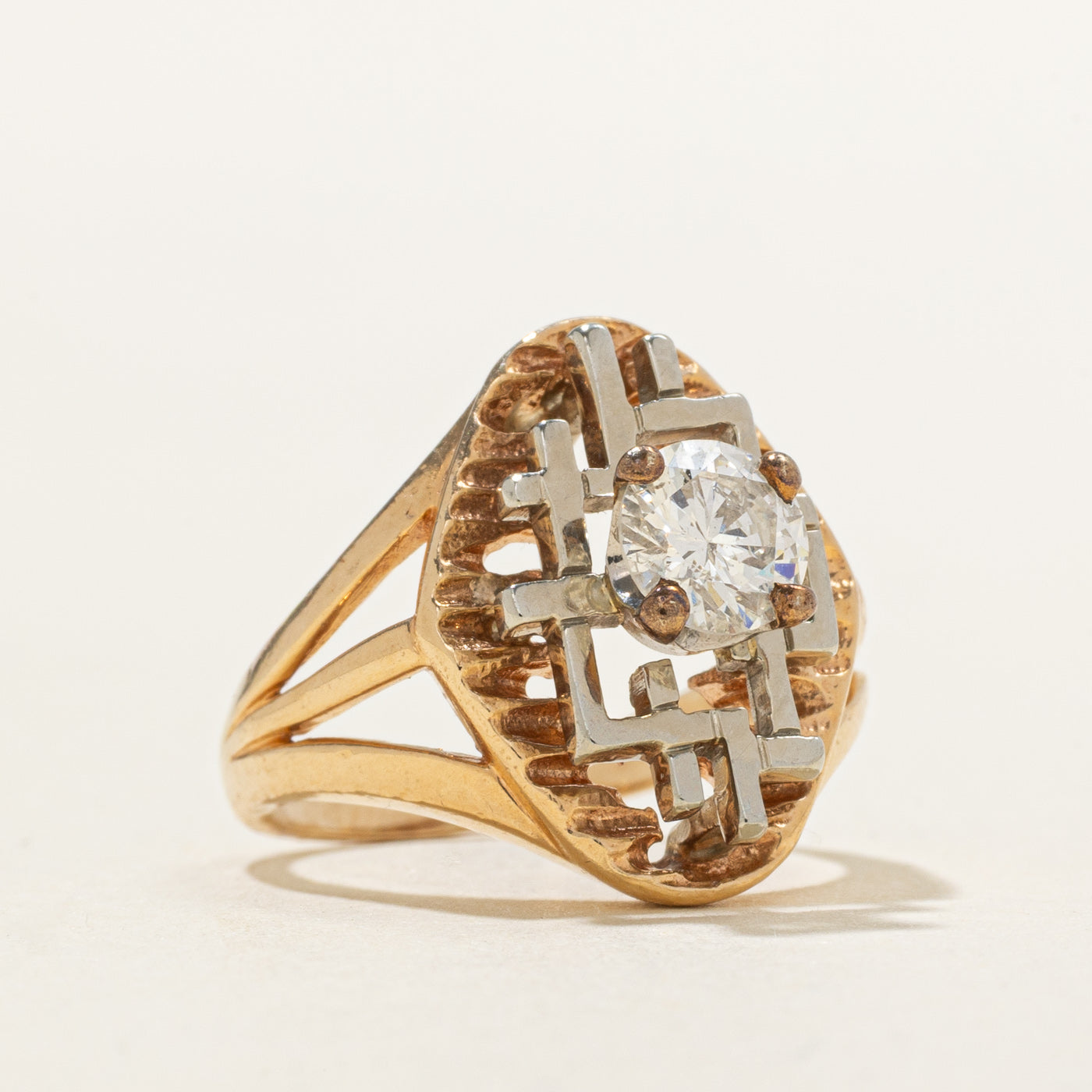 14k Solitaire Diamond Geometric Openwork Ring | 0.55ct I1 H/I | SZ 3.25