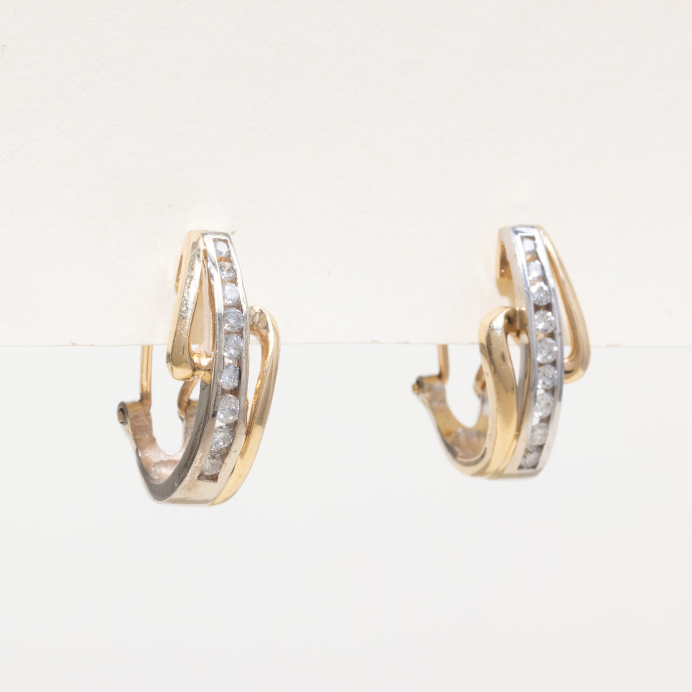 14k Channel Set Diamond Geometric Hoop Earrings | 0.35ctw