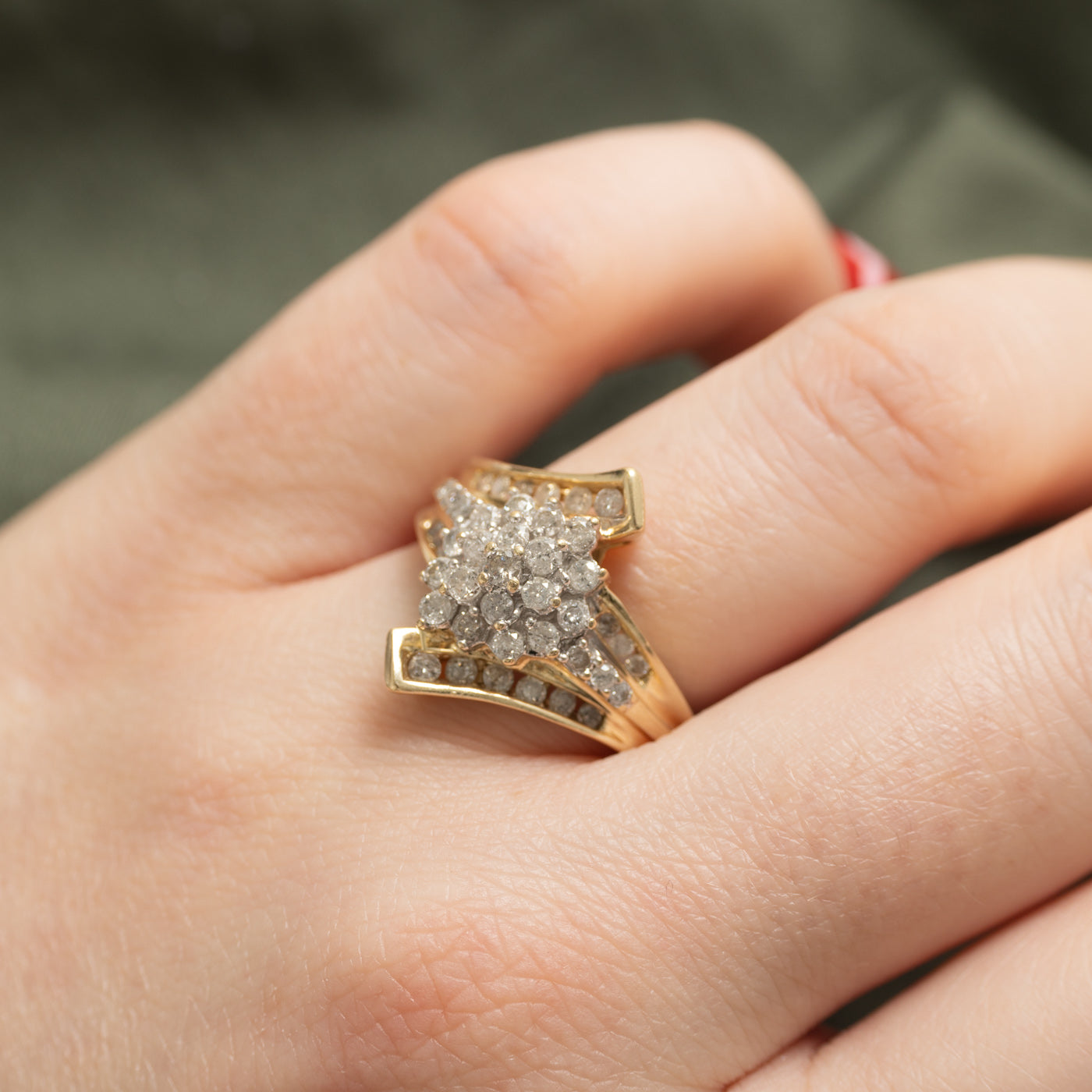 14k Diamond Cluster Bypass Ring | 0.96ctw | SZ 7