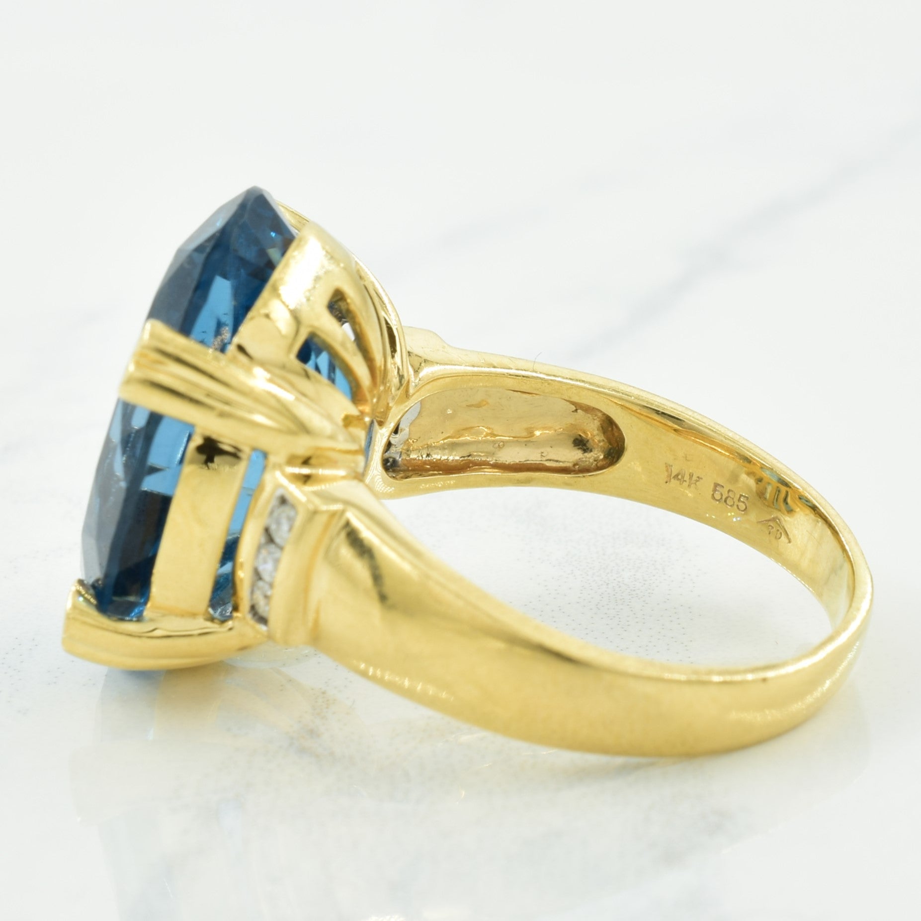 London Blue Topaz & Diamond Ring | 16.00ct, 0.12ctw | SZ 9 |