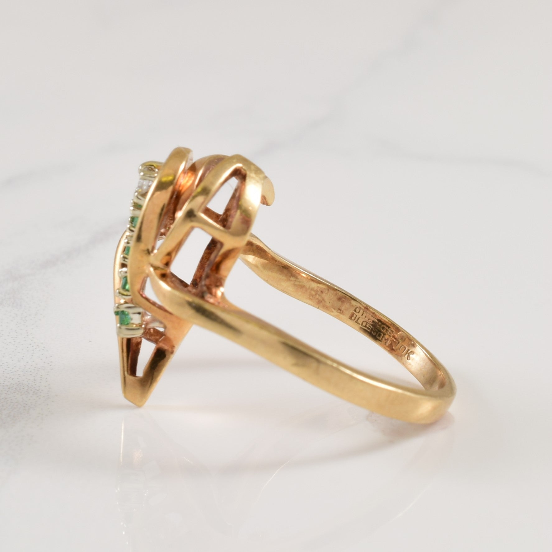 Emerald & Diamond Bypass Ring | 0.08ctw, 0.02ctw | SZ 7 |