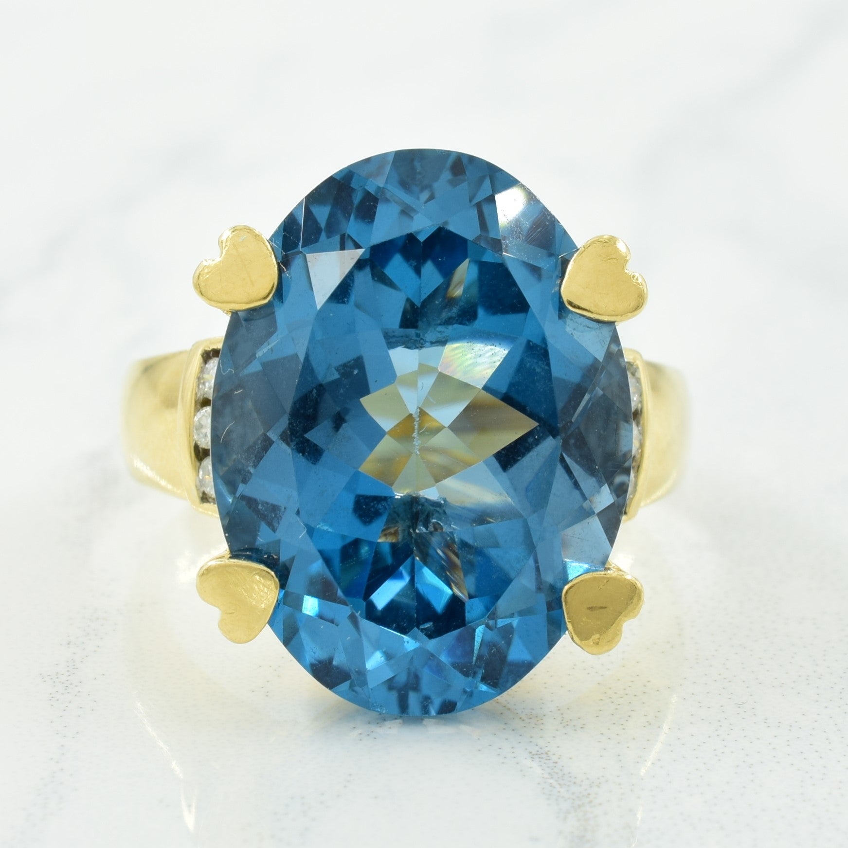London Blue Topaz & Diamond Ring | 16.00ct, 0.12ctw | SZ 9 |