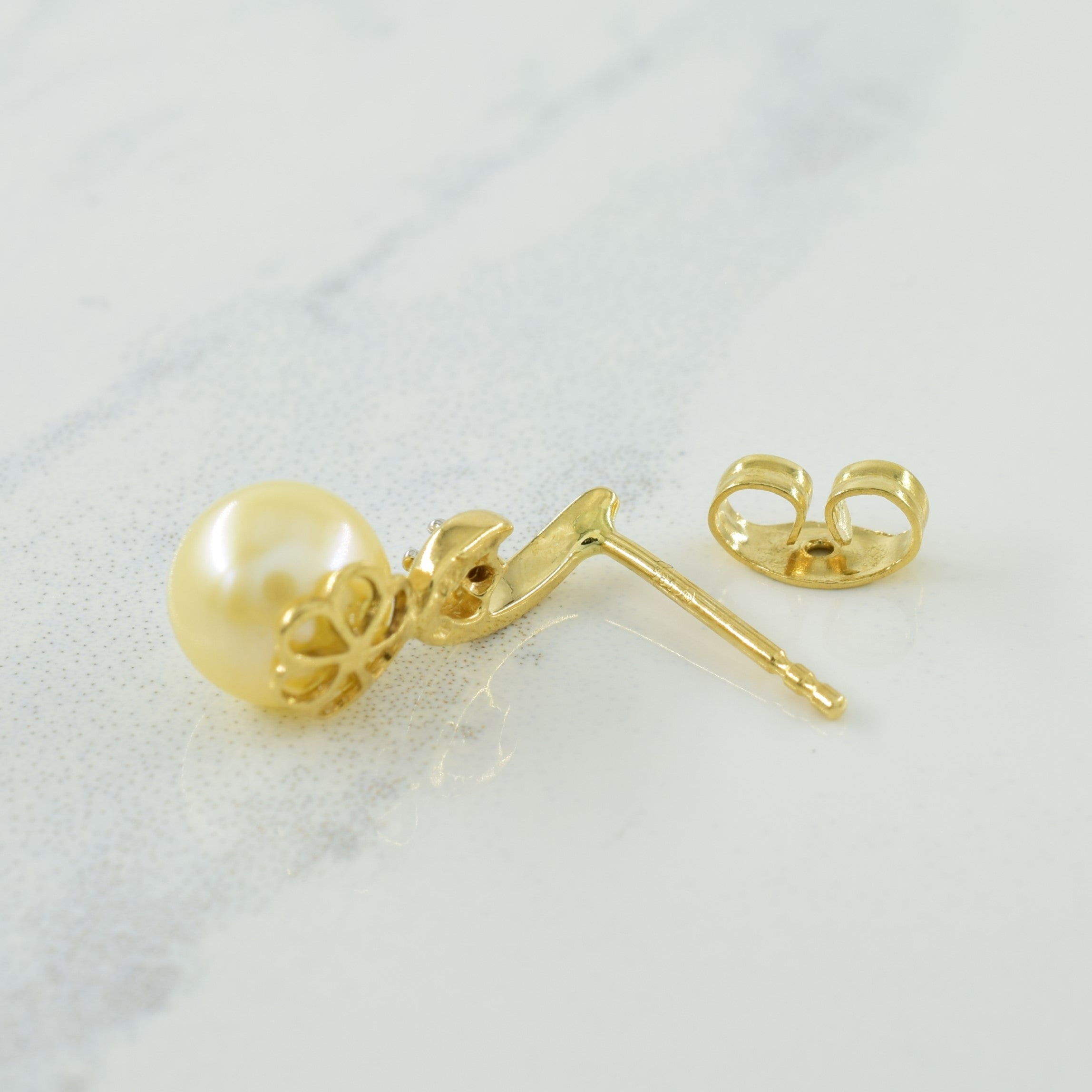 Pearl & Diamond Stud Earrings | 4.40ctw, 0.02ctw |
