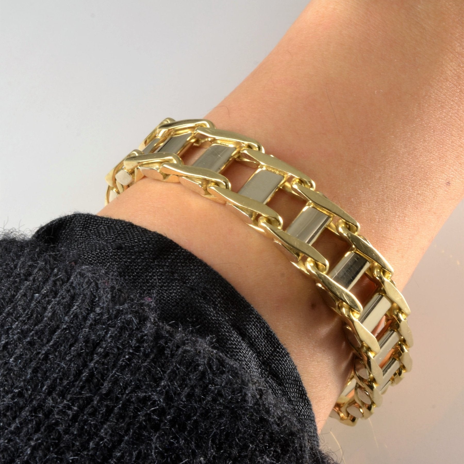 10k Two Tone Biker Chain Bracelet | 8" | - 100 Ways
