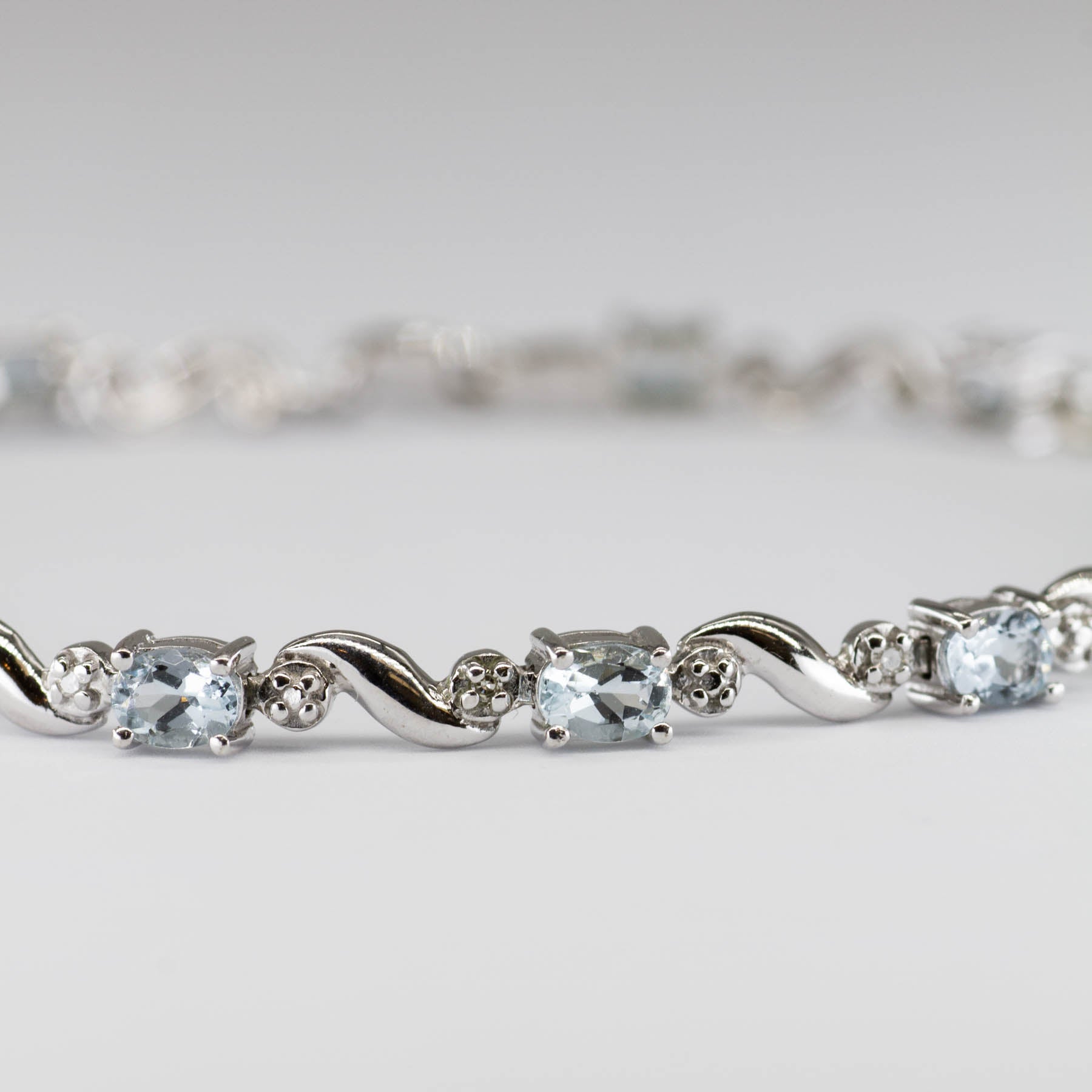 10k White Gold Aquamarine and Diamond Bracelet | 1.94ctw | 7" - 100 Ways