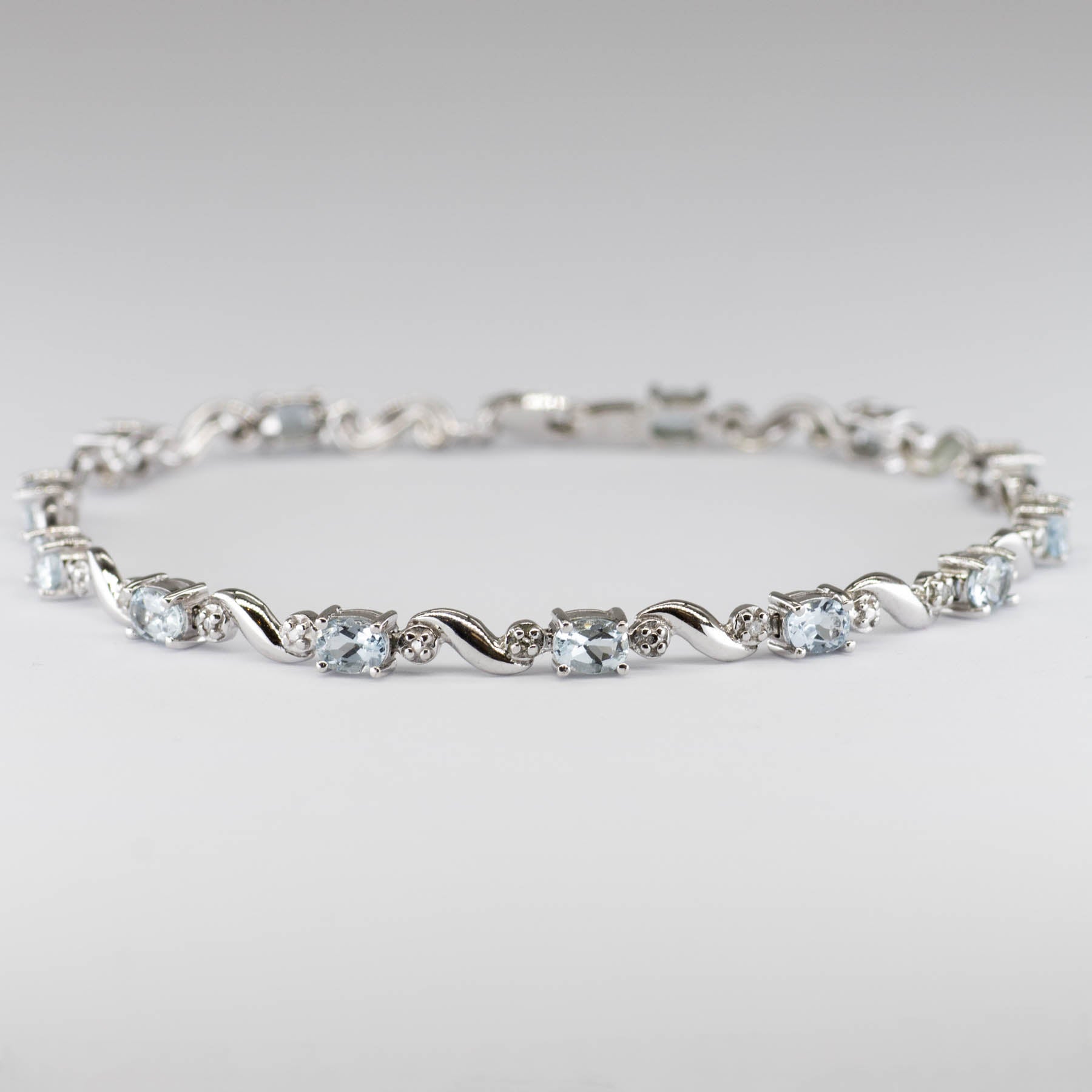 10k White Gold Aquamarine and Diamond Bracelet | 1.94ctw | 7" - 100 Ways