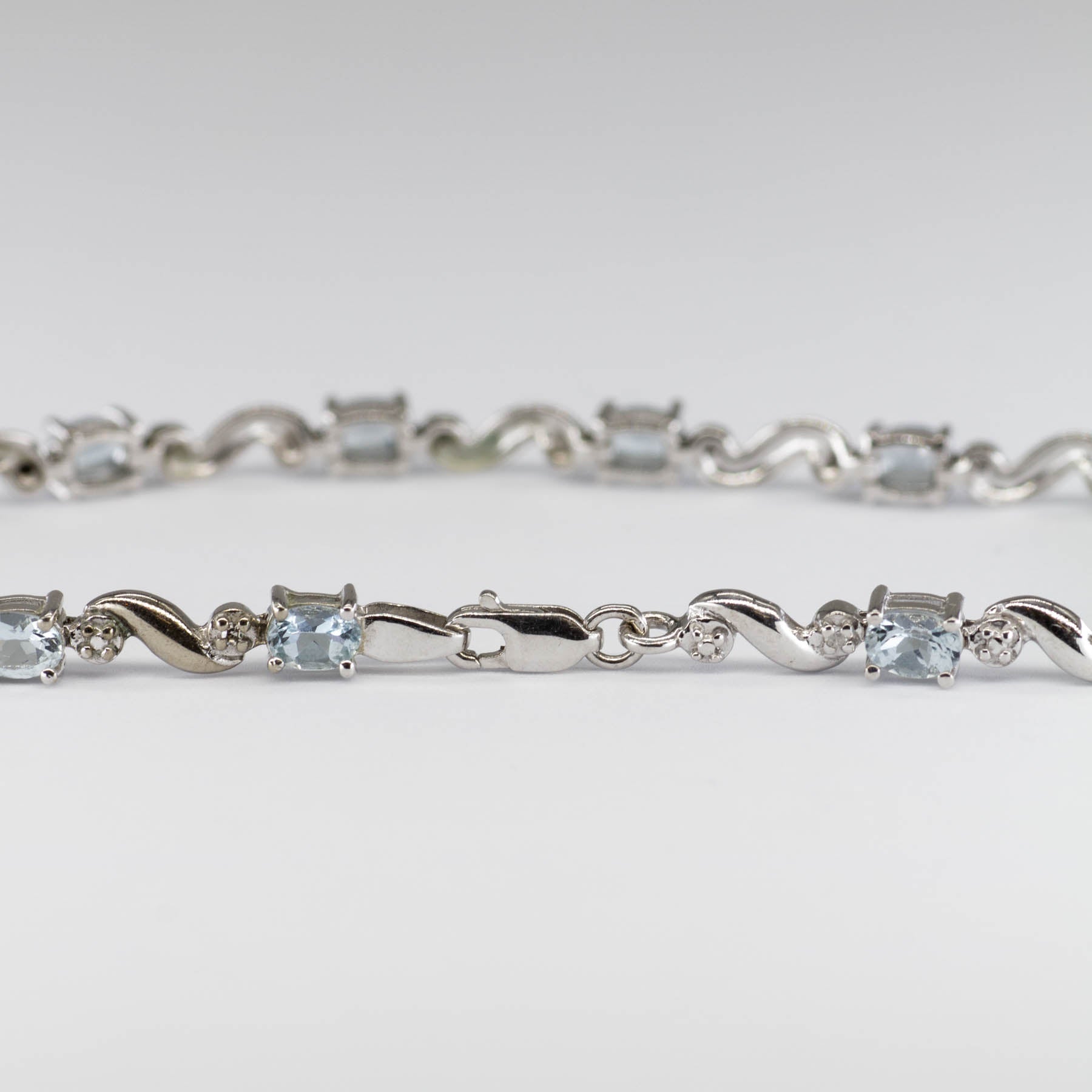 10k White Gold Aquamarine and Diamond Bracelet | 1.94ctw | 7" - 100 Ways