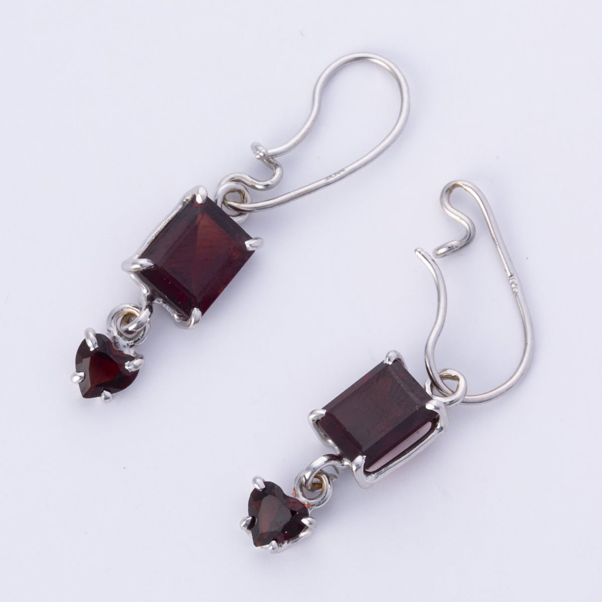 10k White Gold Rectangular/Heart Garnet Earrings | 6.00ctw - 100 Ways