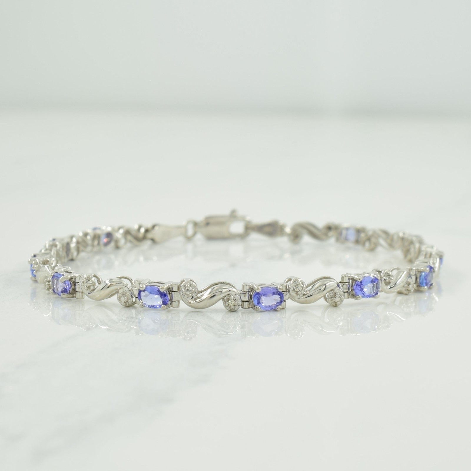 10k White Gold Tanzanite & Diamond Bracelet | 1.76ctw, 0.005ct | 7" | - 100 Ways