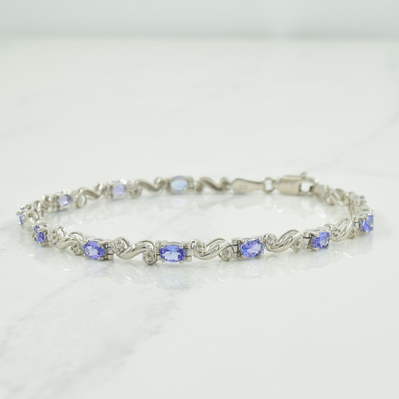 10k White Gold Tanzanite & Diamond Bracelet | 1.76ctw, 0.005ct | 7" | - 100 Ways