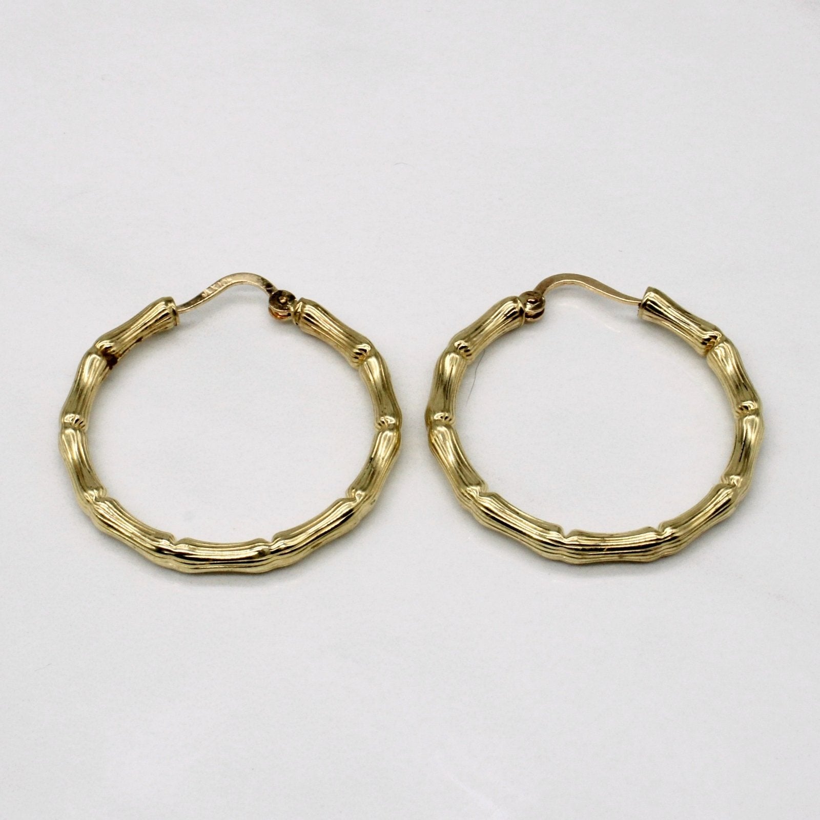 10k Yellow Gold Bamboo Hoop Earrings - 100 Ways
