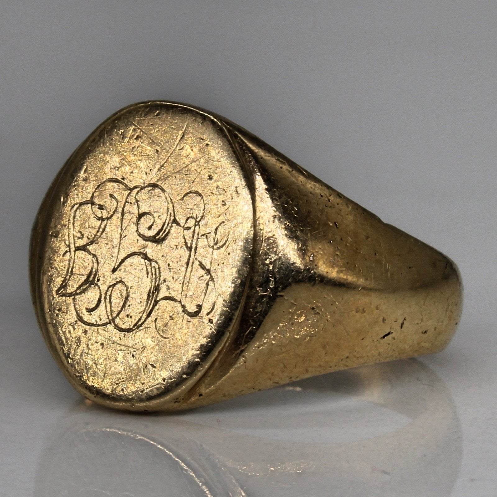 10k Yellow Gold 'B.S.U.' Signet Ring | SZ 8.25 | - 100 Ways