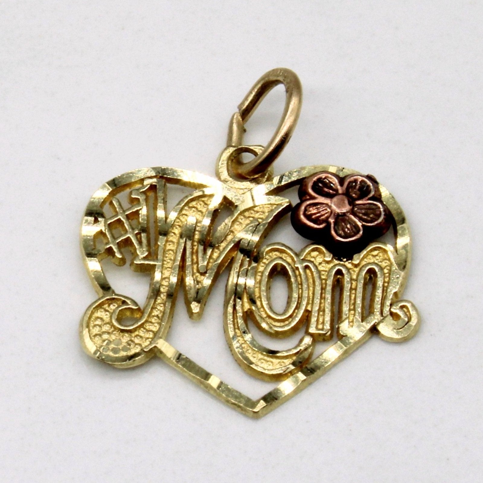10k Yellow Gold 'Mom' Heart Pendant - 100 Ways