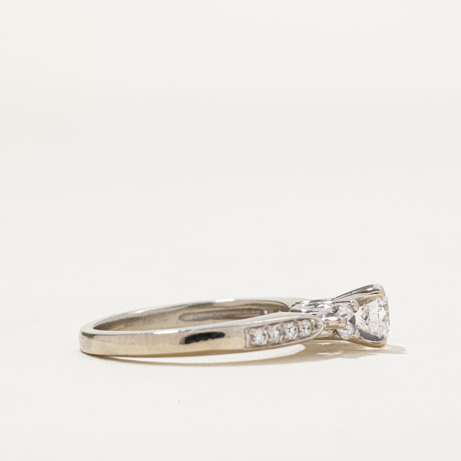 Three Stone Diamond Pave Shoulder 14k Ring | 0.67ctw | SZ 6 |