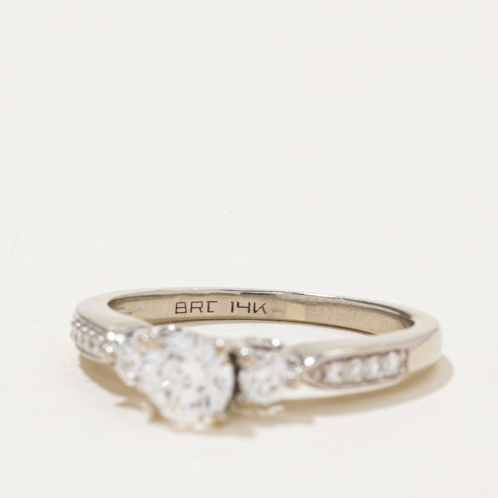 Three Stone Diamond Pave Shoulder 14k Ring | 0.67ctw | SZ 6 |