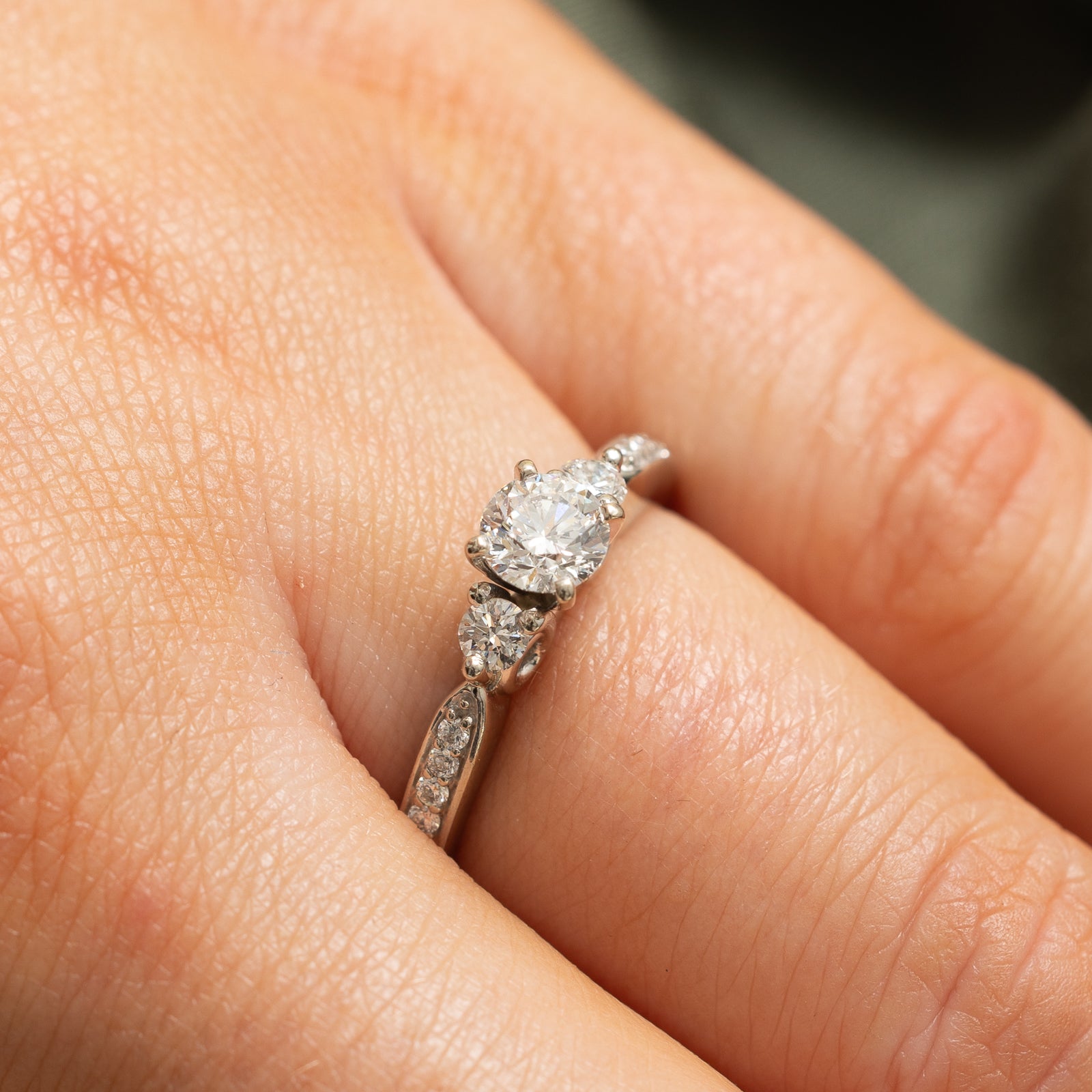 Three Stone Diamond Pave Shoulder 14k Ring | 0.67ctw | SZ 6 |