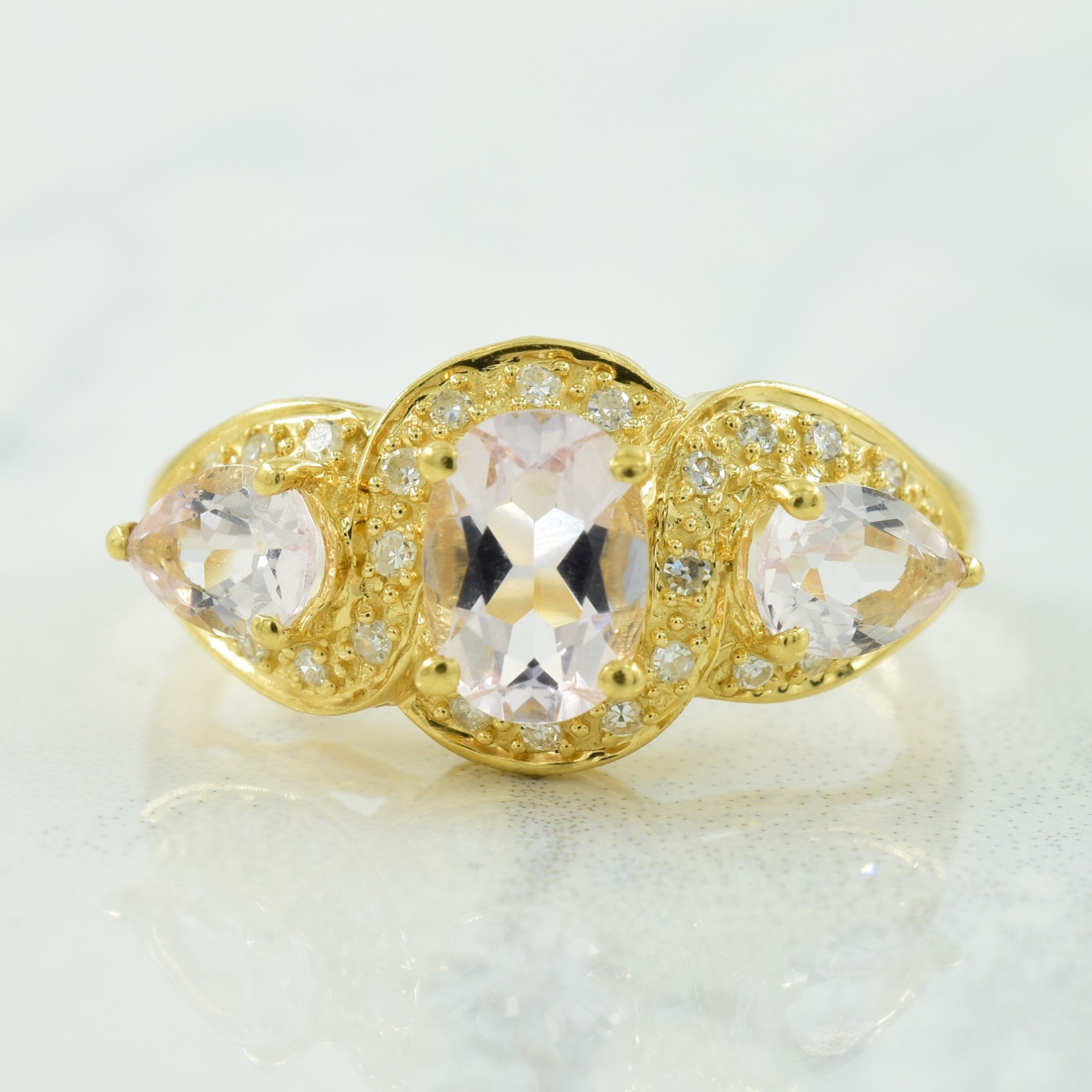 Bague morganite et diamants | 1,20 ct, 0,14 ct | Taille 8 |