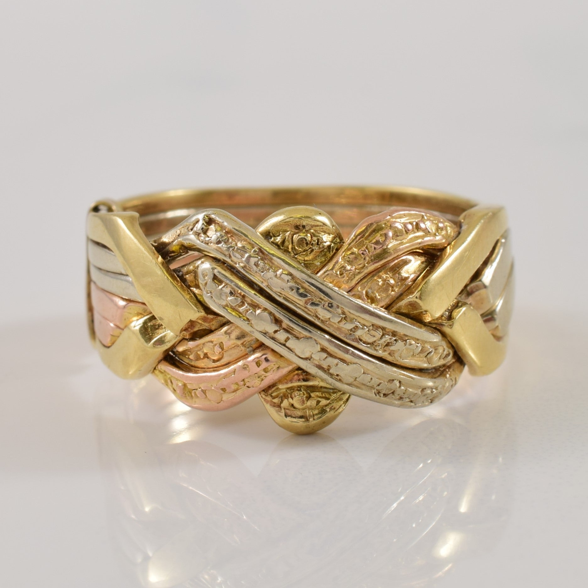 14k Tri Tone Puzzle Ring SZ