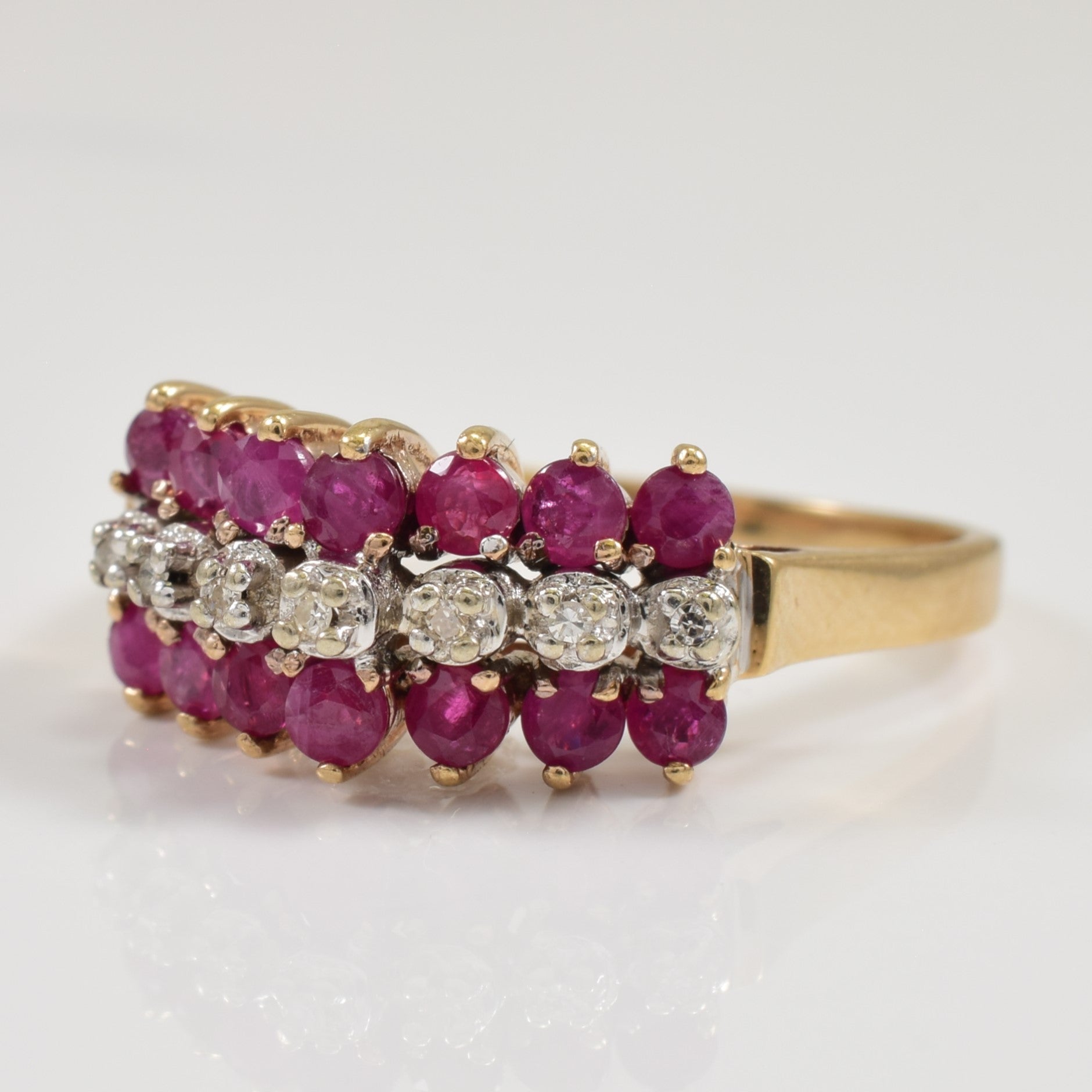 Triple Row Ruby & Diamond Ring | 1.00ctw, 0.03ctw | SZ 8.25 |
