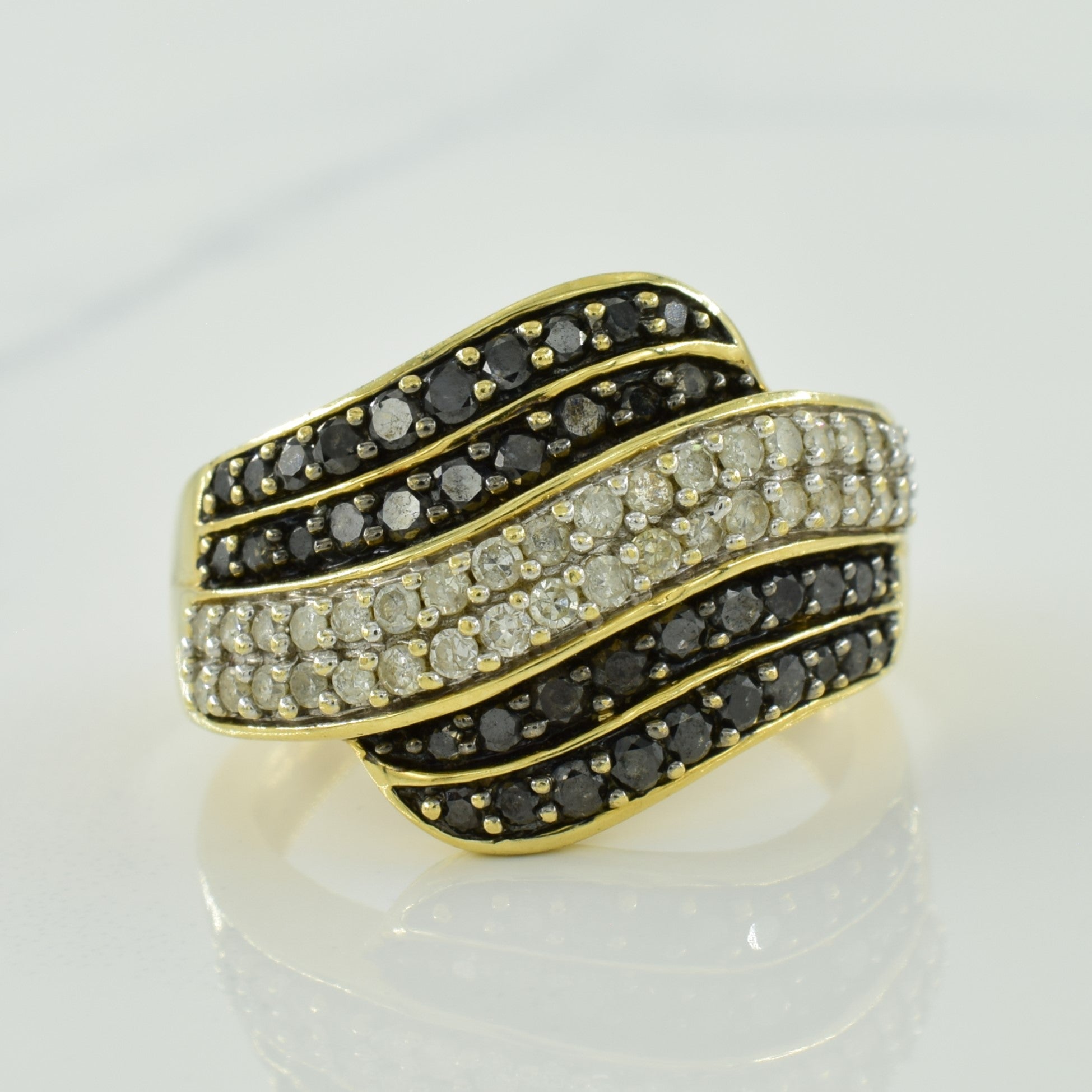 Black & Natural Diamond Bypass Ring | 0.60ctw, 0.36ctw | SZ 7 |