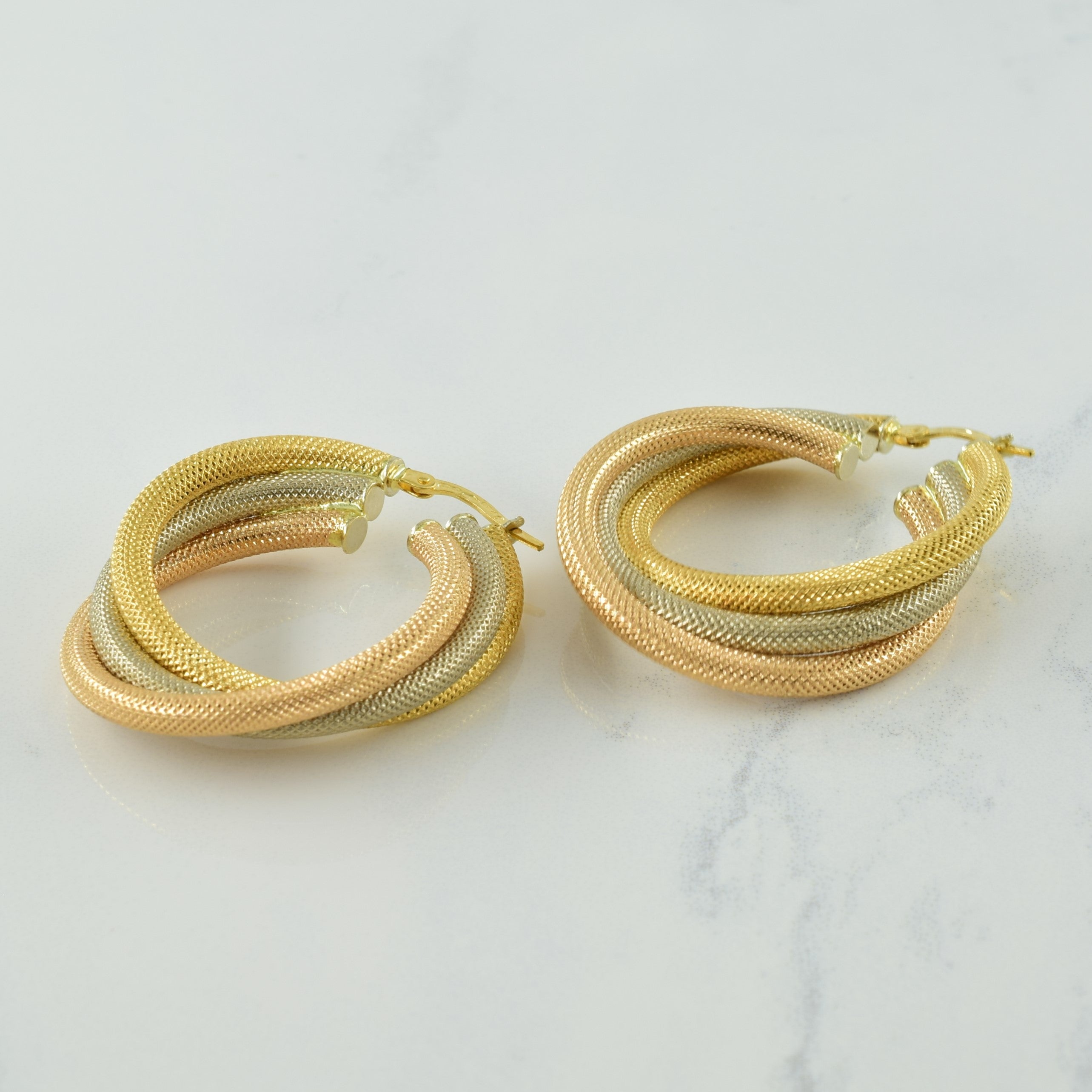 18k Tri Tone Gold Twist Hoop Earrings