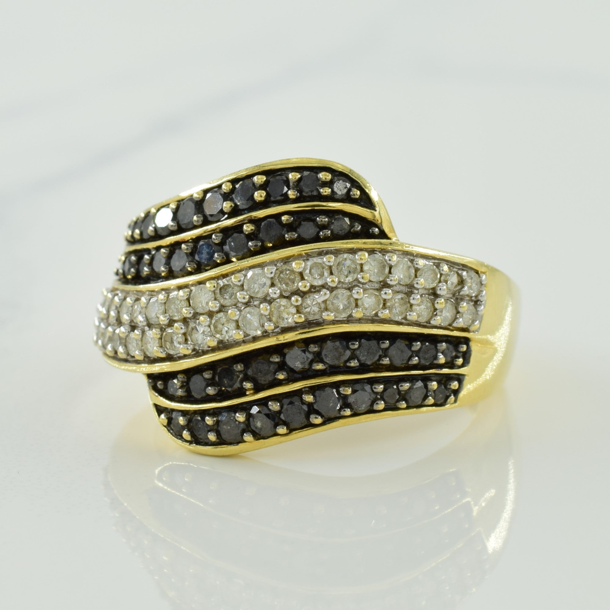 Black & Natural Diamond Bypass Ring | 0.60ctw, 0.36ctw | SZ 7 |