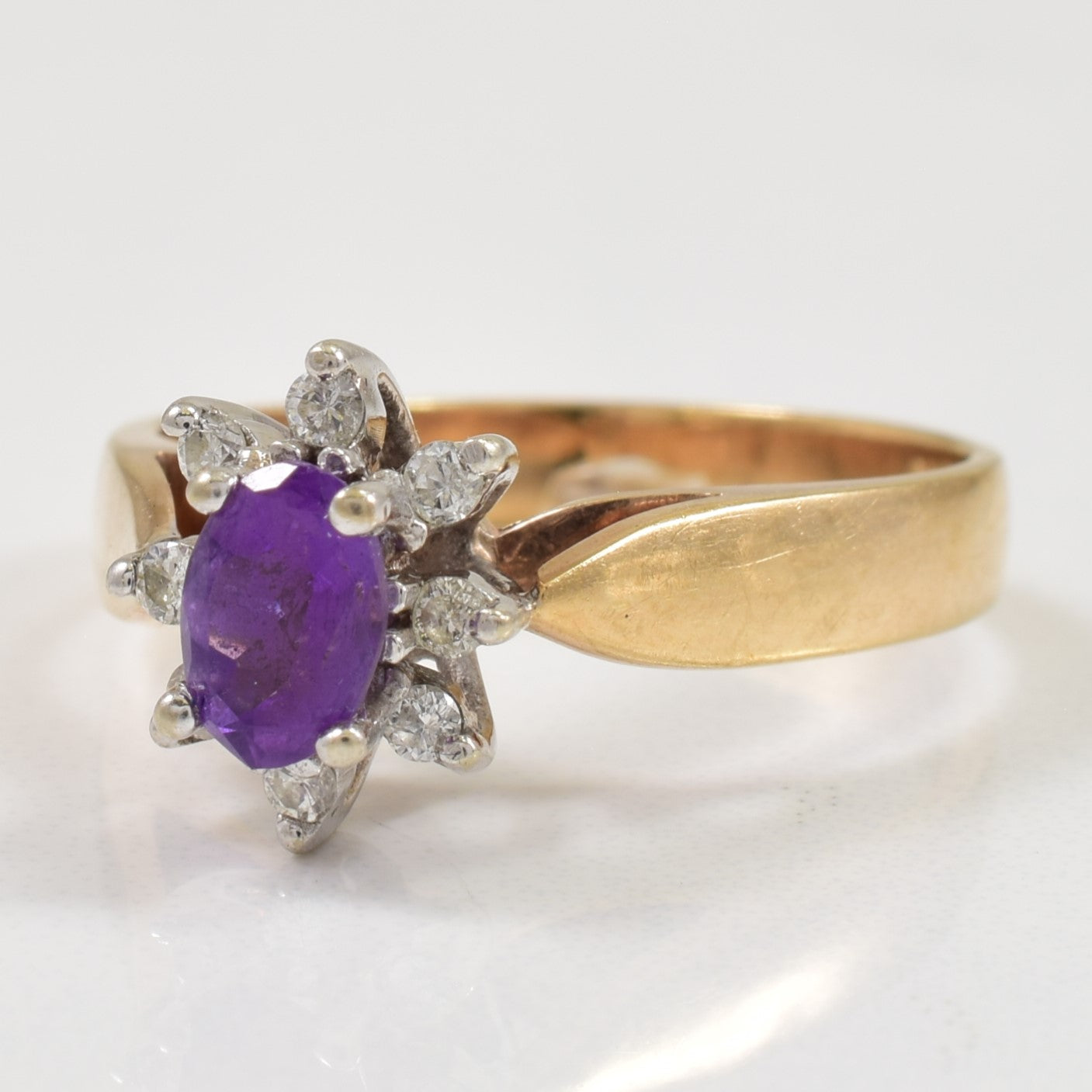 Amethyst & Diamond Cathedral Ring | 0.37ct, 0.15ctw | SZ 7.5 |