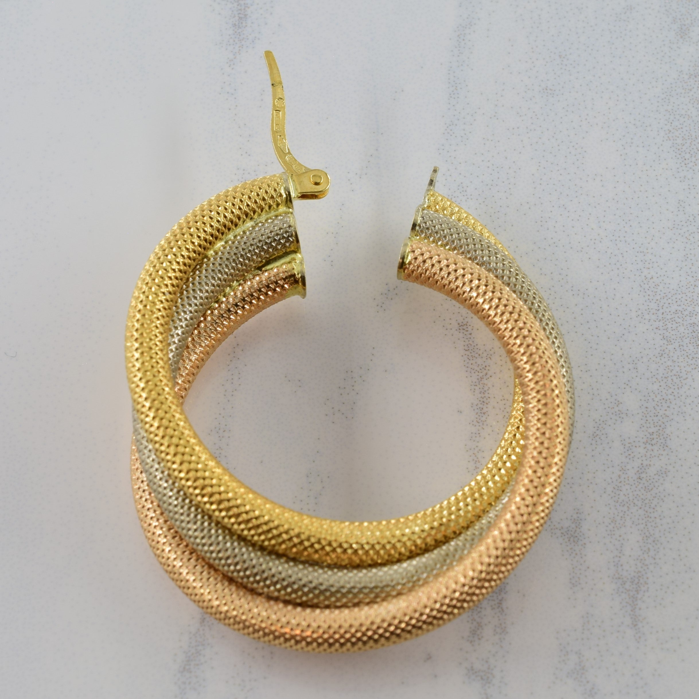 18k Tri Tone Gold Twist Hoop Earrings