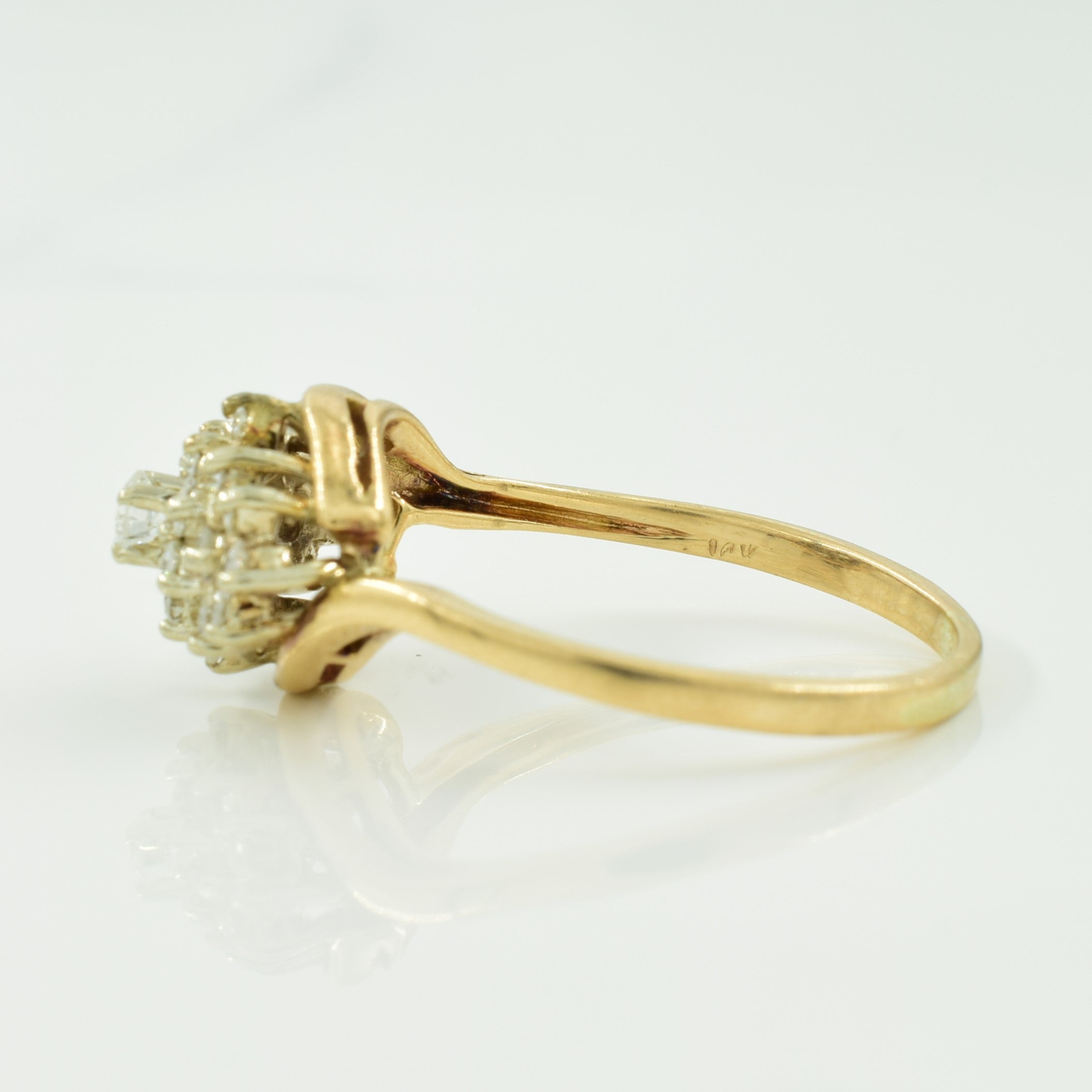Two Tone Gold Diamond Cluster Bypass Ring | 0.45ctw | SZ 9.5 |