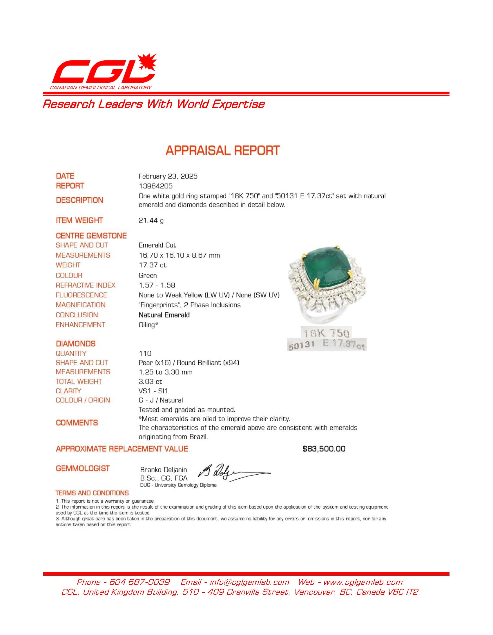 17ct+ Natural Emerald & 1.87ctw Diamond Cocktail Ring | 17.37ct, 1.87ctw | SZ 7.25