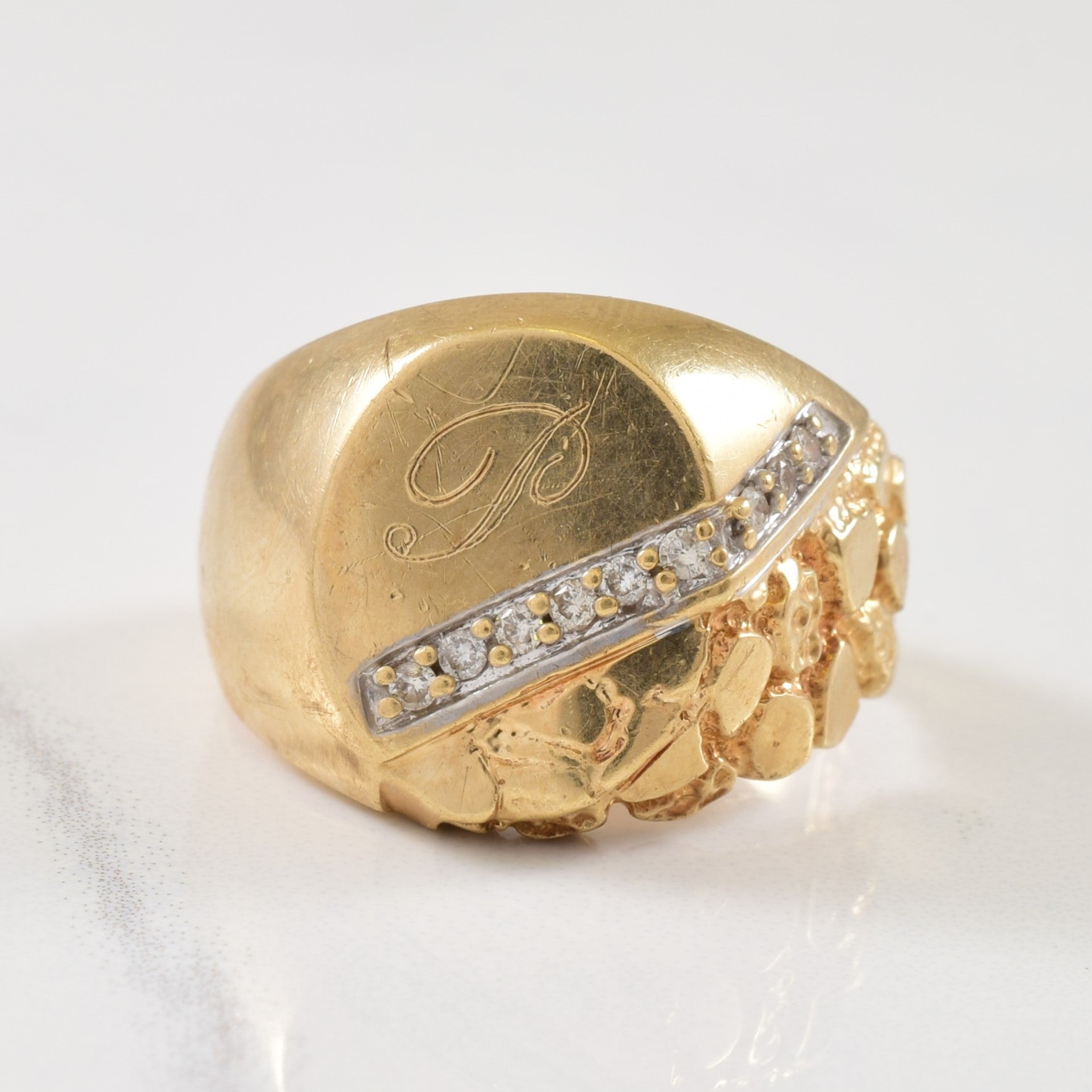 Initial 'P' Diamond Signet Ring | 0.10ctw | SZ 9.5 |